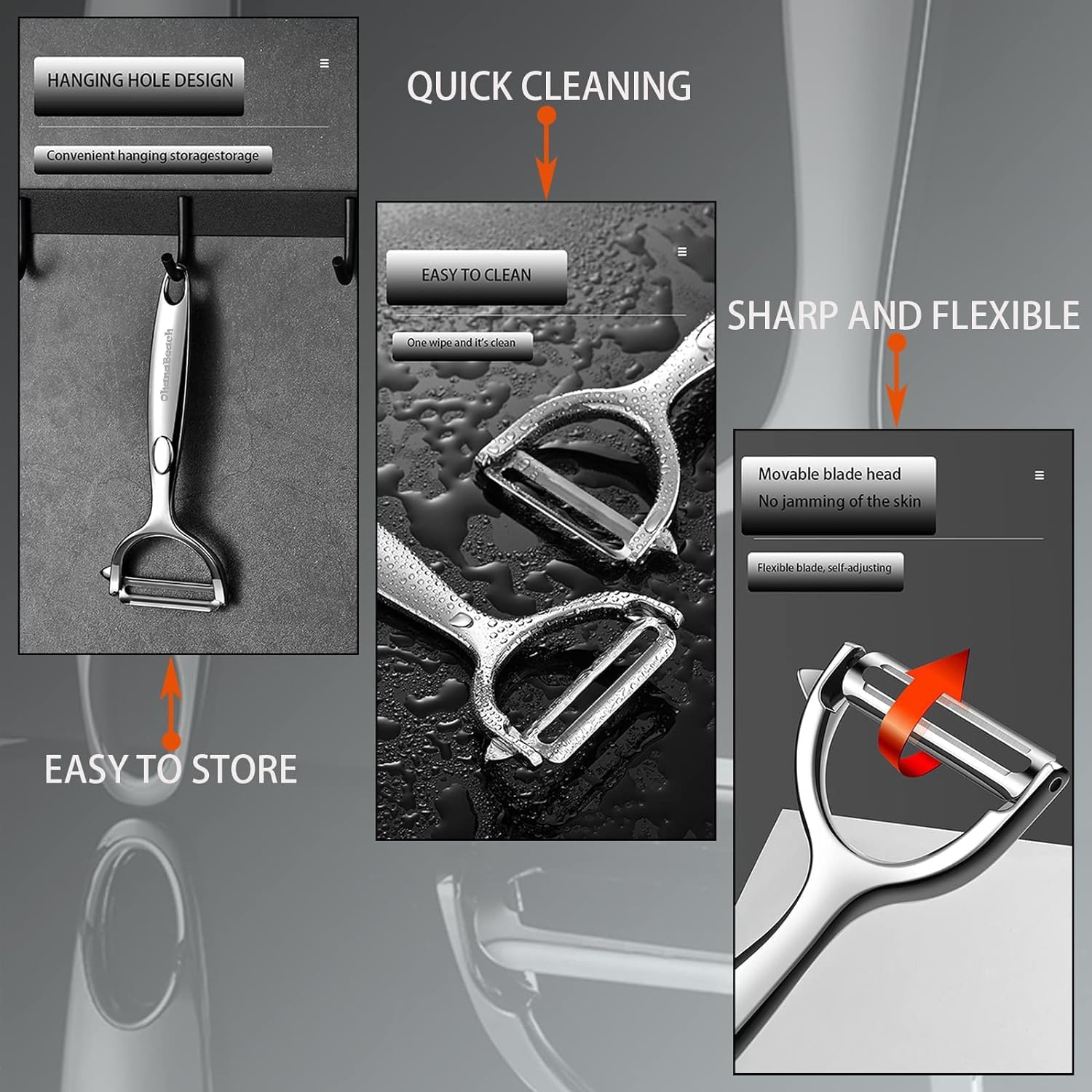 OhanaBeach - Éplucheur légume inox - matériau épais, manche ergonomique