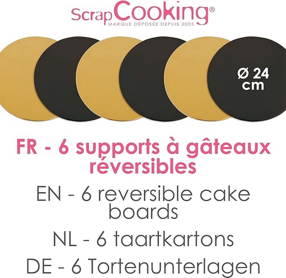 ScrapCooking - kit supports gâteaux ronds 24cm - carton doré/noir - 5201