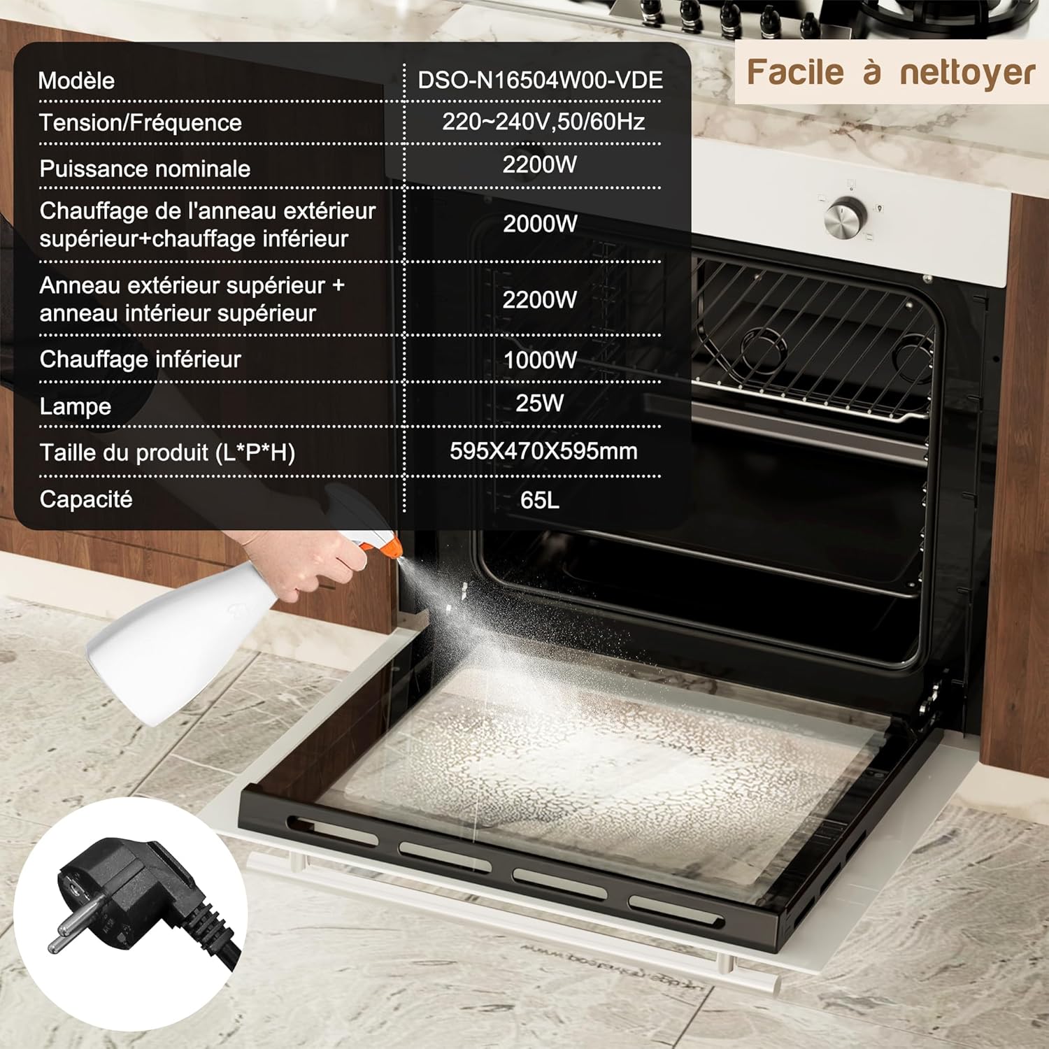 Disaenvir - four encastrable blanc 60 cm - vapeur, pizza, 65L, 3D, 4 fonctions