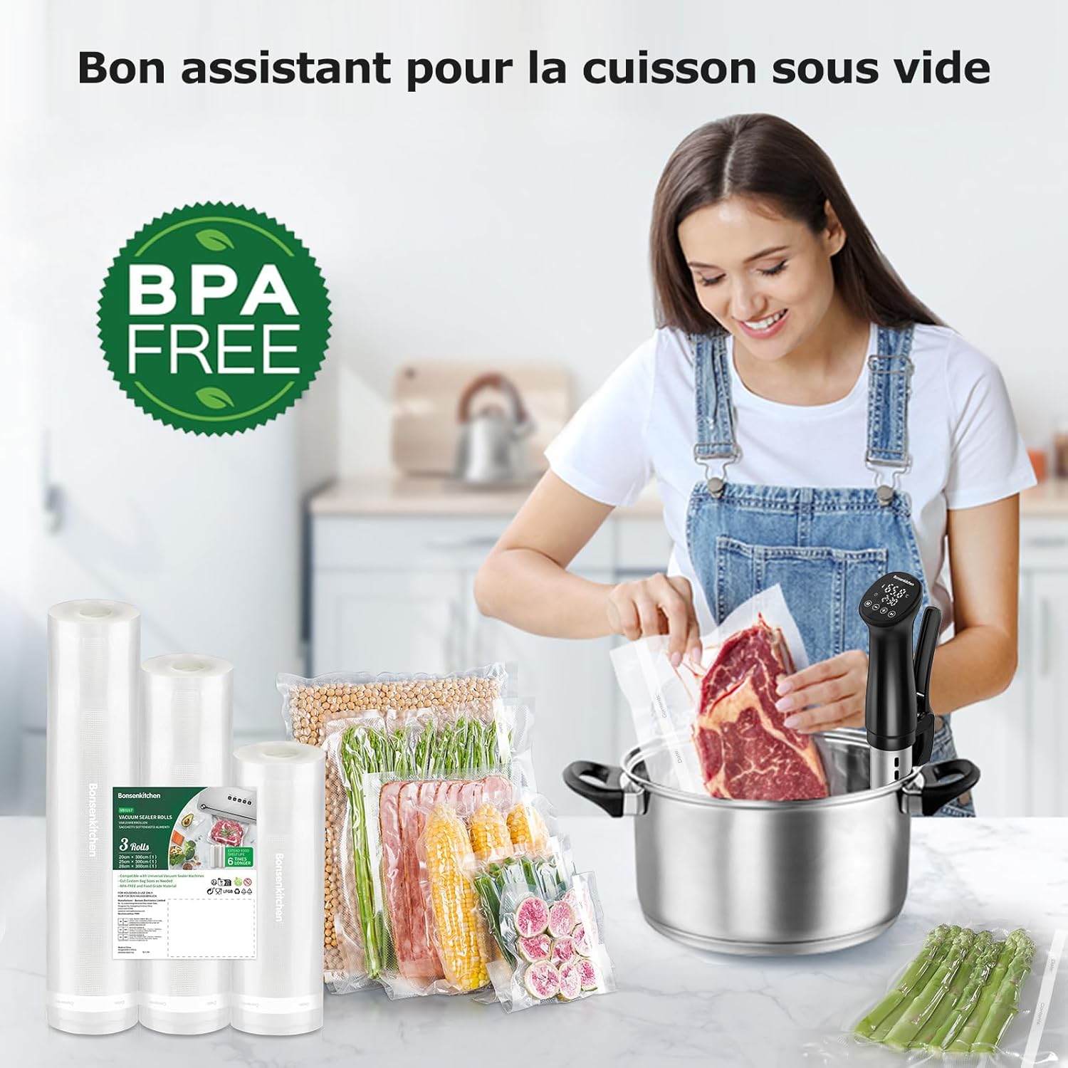 Bonsenkitchen - sacs sous vide rouleaux 20/25/28x300cm, sans BPA, VB3217