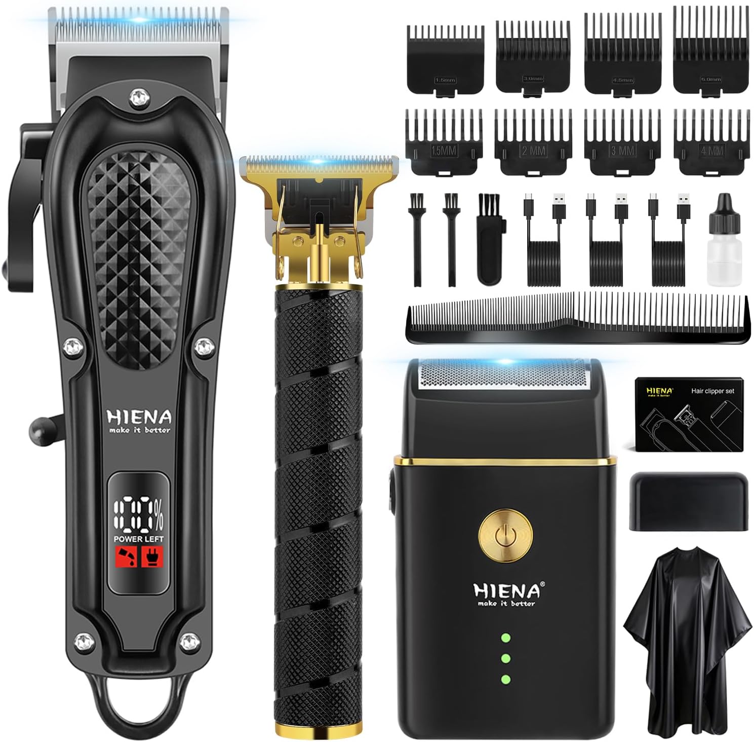 HIENA - Tondeuse Pro sans fil - kit complet, lame acier, 3 pcs