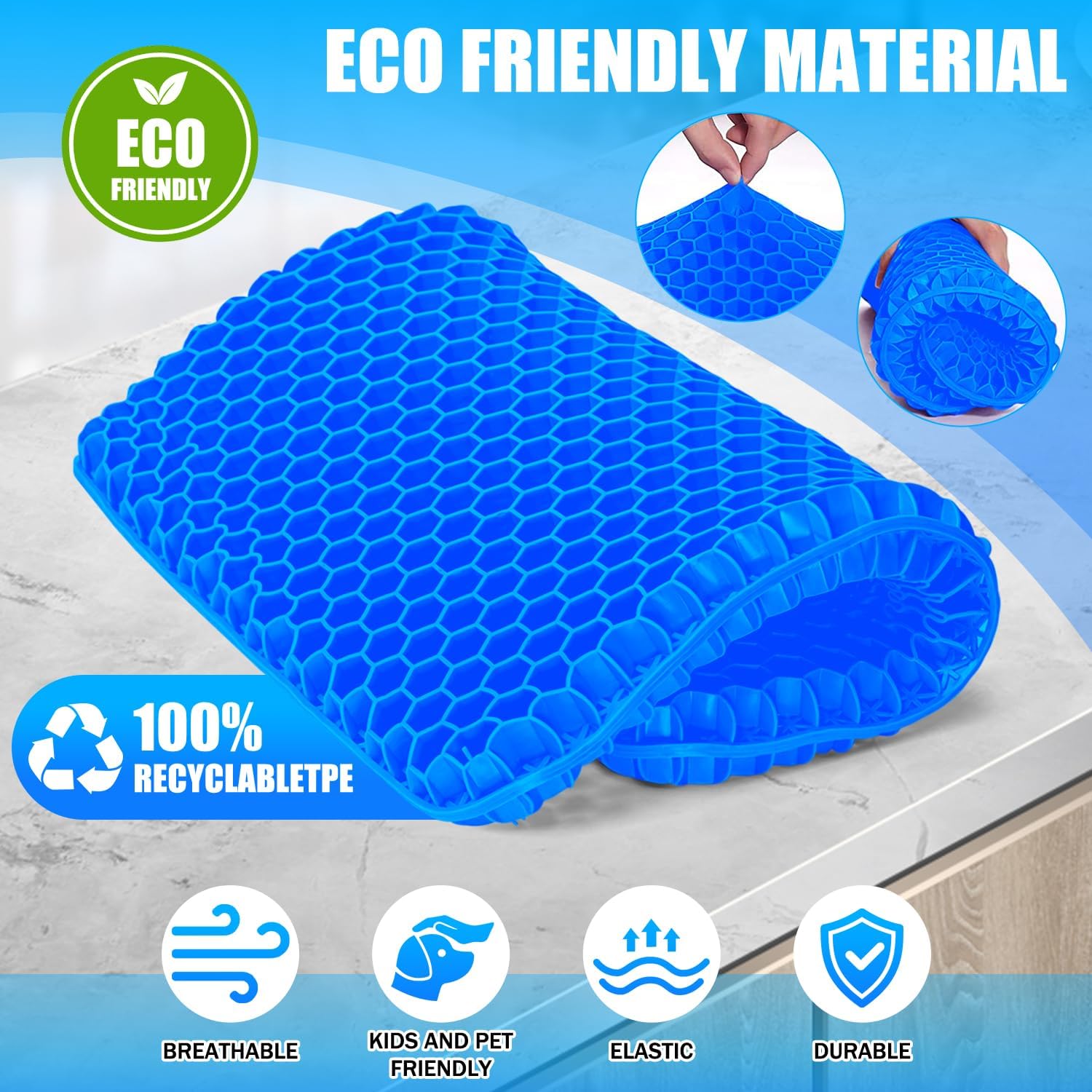 Vmingo - coussin de gel série orthopédique - housse antidérapant, soulage pression, bleu foncé, 45x35cm