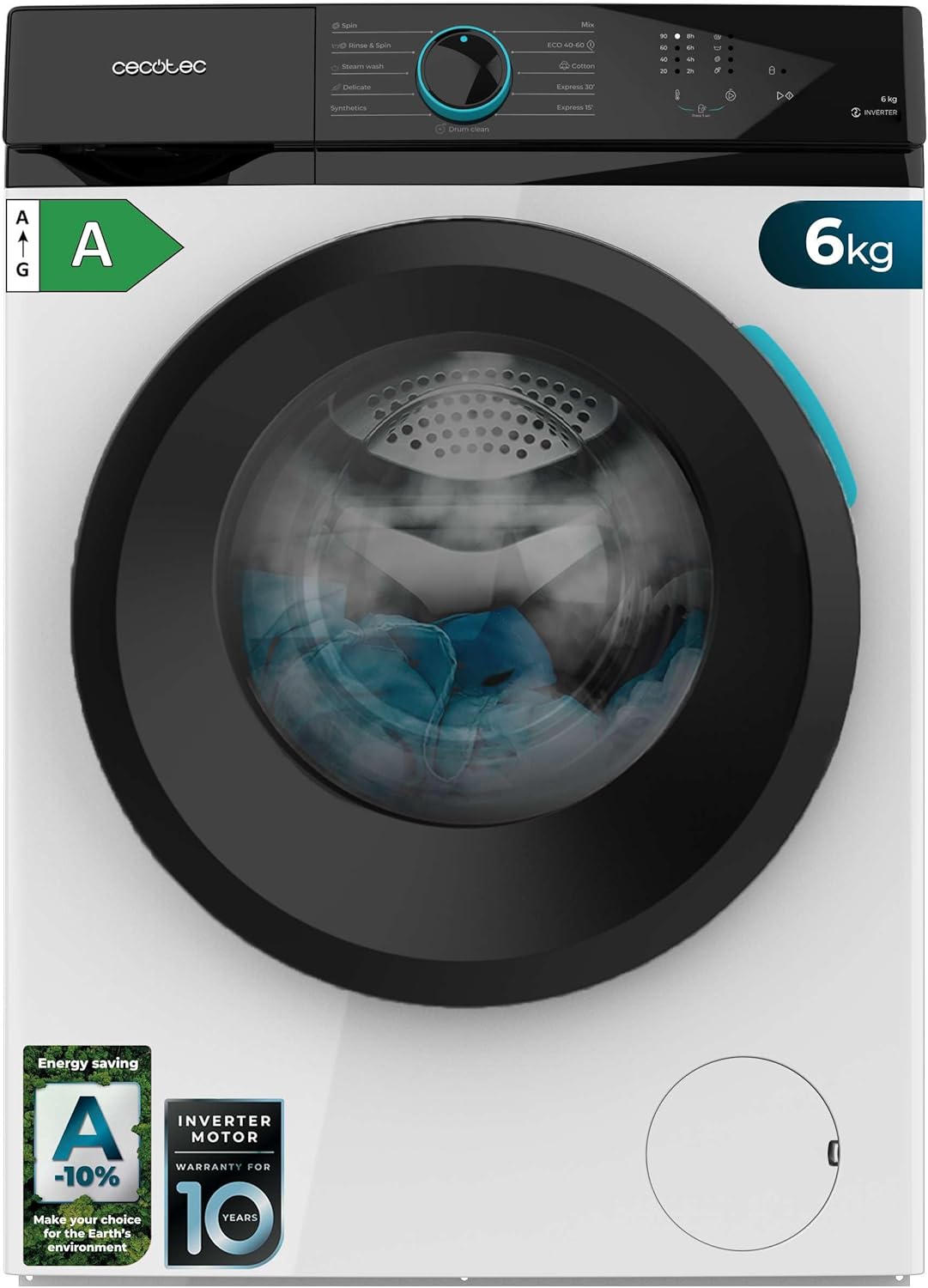 Cecotec - Bolero DressCode 6110 - 6kg, Inverter, 11 programmes, 1600W, 1200rpm