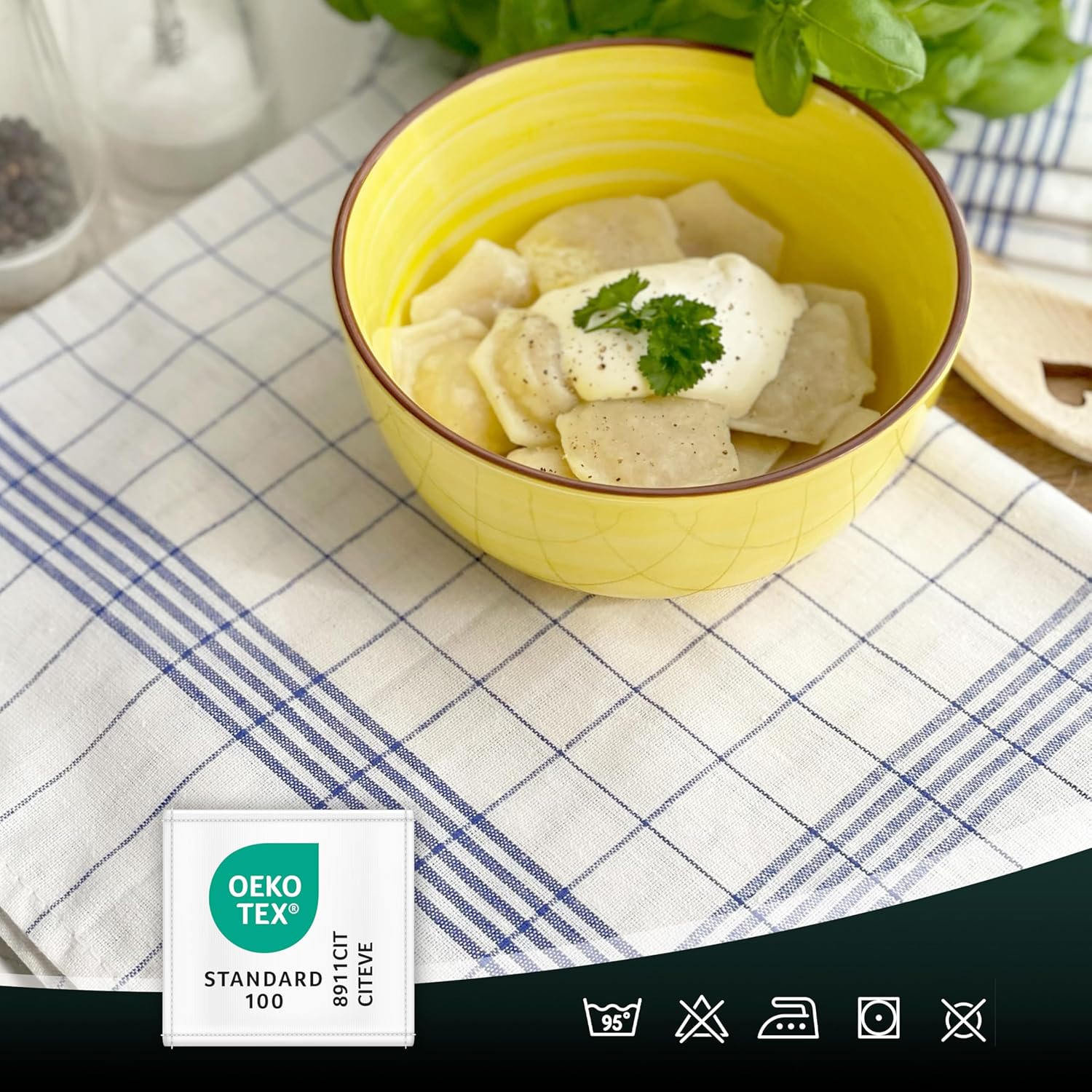 ZOLLNER - Set de torchons cuisine, 50x70 cm, coton, bleu à carreaux