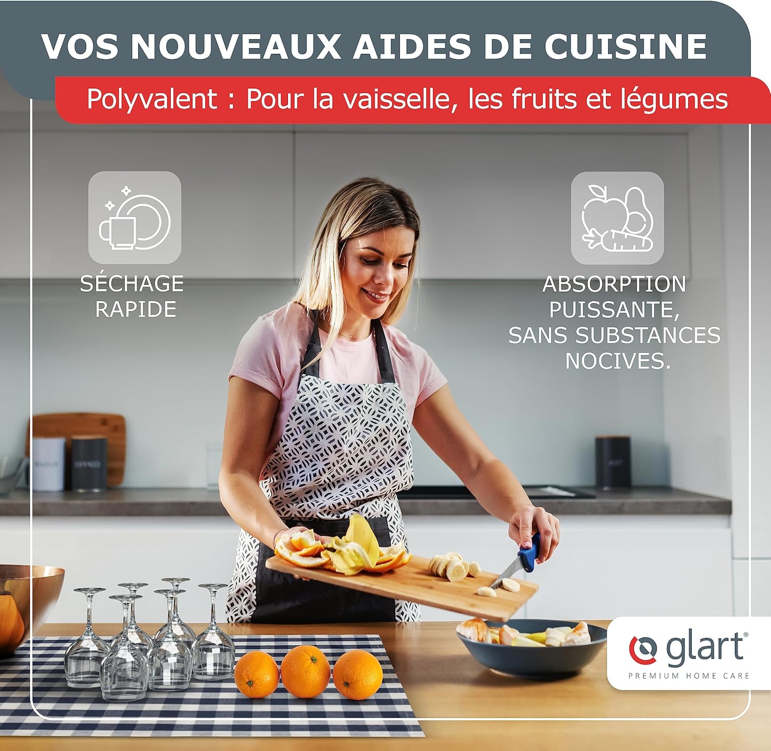 Glart - torchons 48GR - 45x90 cm - coton absorbant, pré-lavé, sans peluches