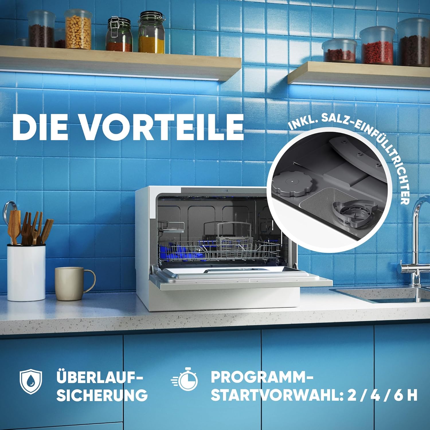 Bomann - lave-vaisselle compact - 43,8x55x50cm - 6 réglages, 5 programmes, LED, ouverture auto, sécurité TSG7405