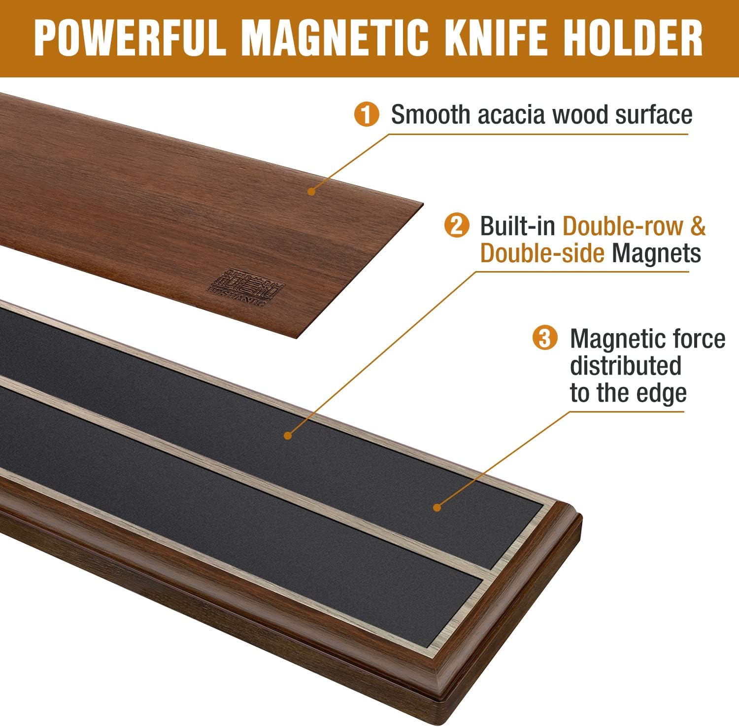 HOSHANHO - Porte-couteaux magnétique bois - 40cm - aimant puissant