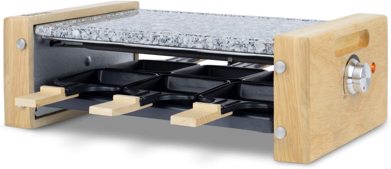 H.Koenig - raclette multifonction 6 personnes, pierre granit, bois, fondue, 900W, WOD6