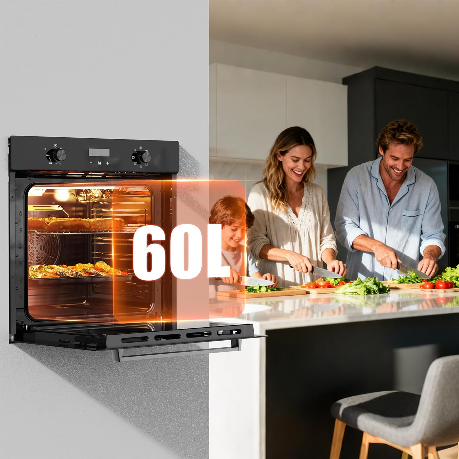 Four encastrable - 60 cm - 60L, 2000W, 7 fonctions, minuterie 10h