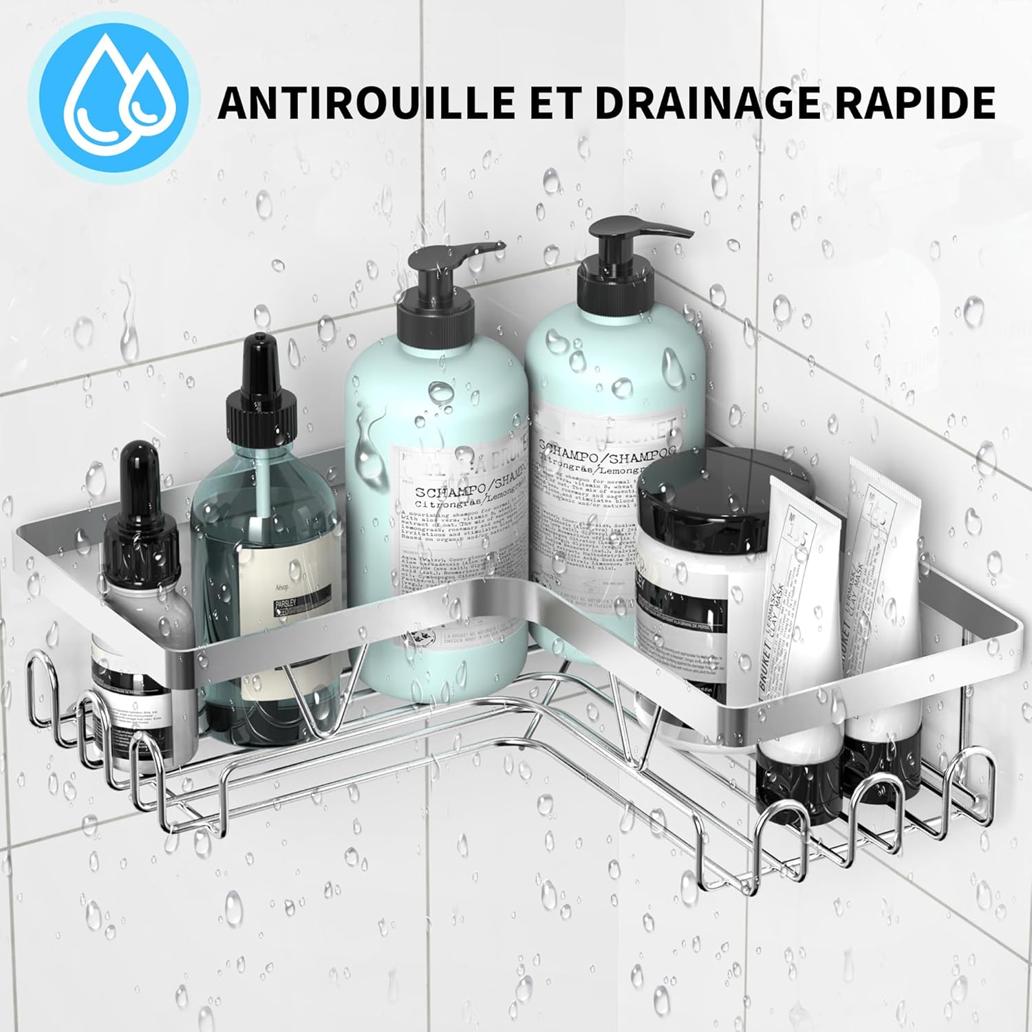 Support Douche d’Angle - étagère sans perçage, argent, KEGII