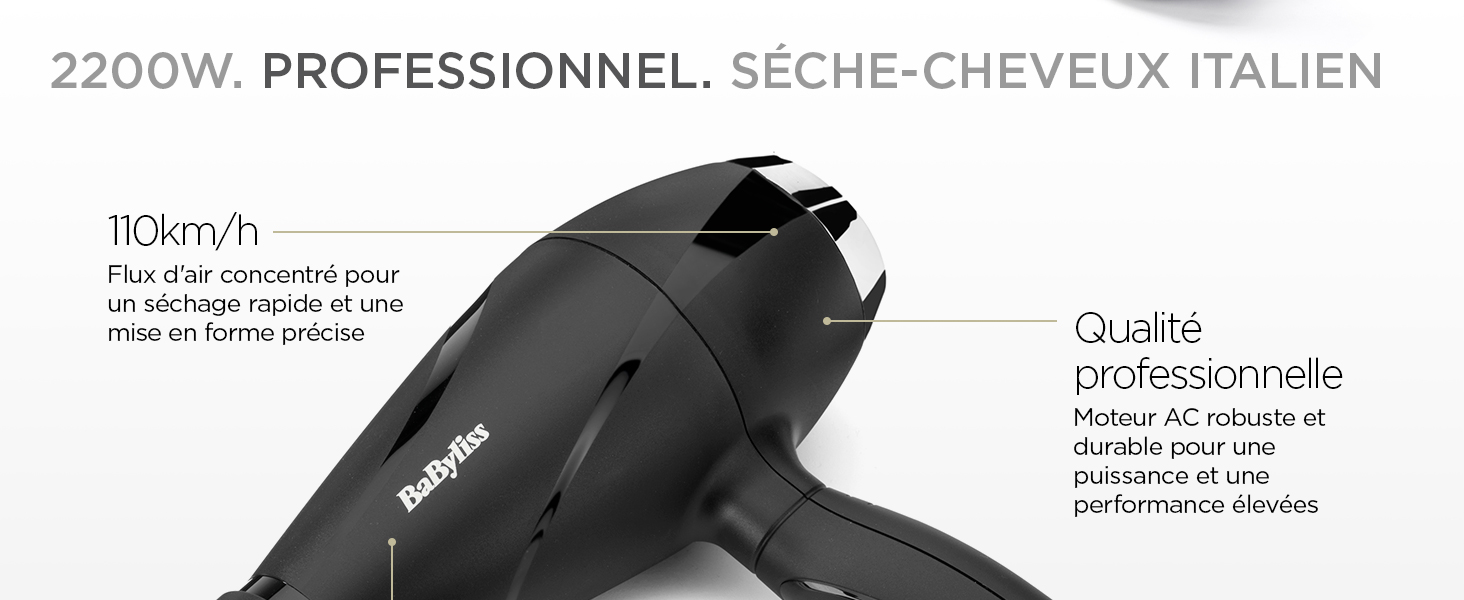 BaByliss, sèche-cheveux, Shine Pro 2200, 6713DE, fabrication italienne, diffuseur, concentrateur