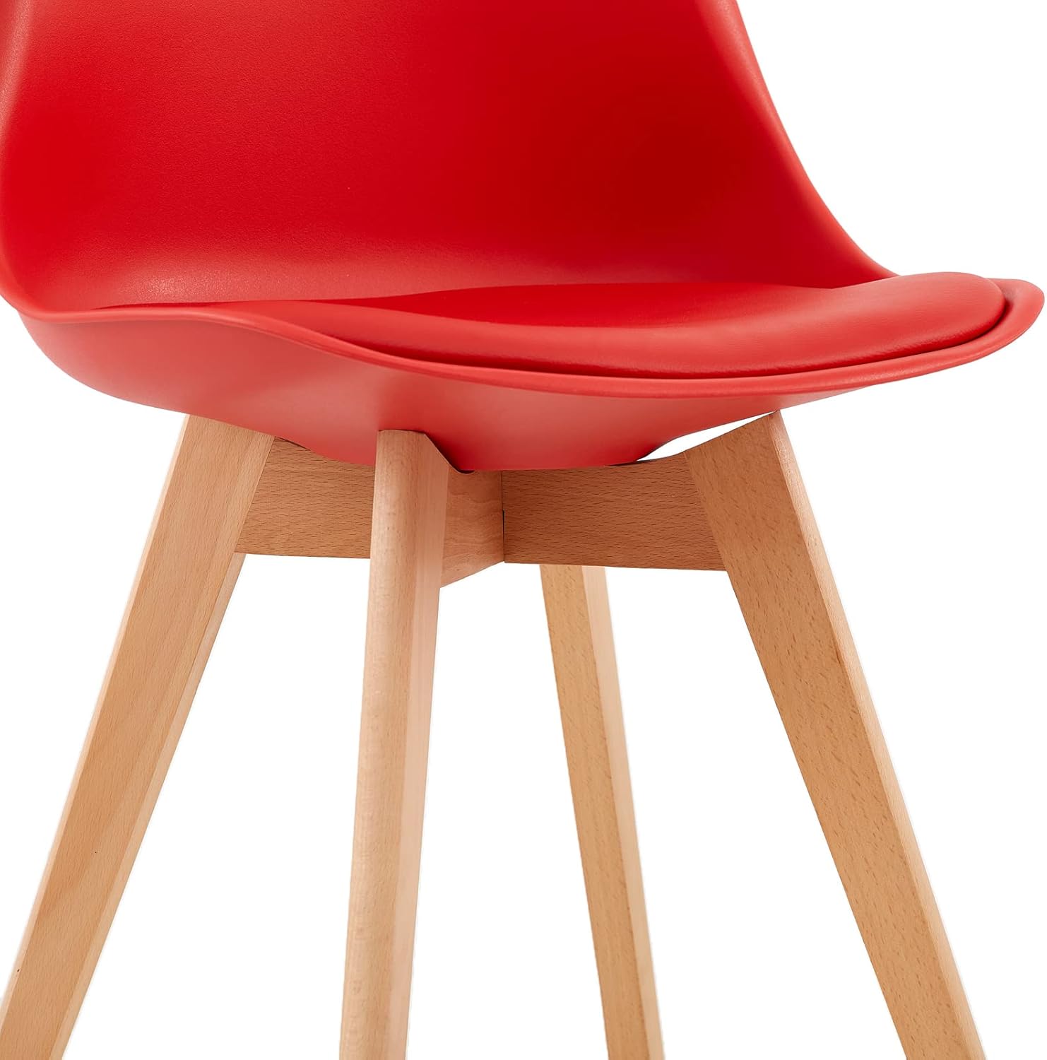 EGGREE - Lot de 4 chaises scandinaves - bois hêtre - assise rouge rembourrée