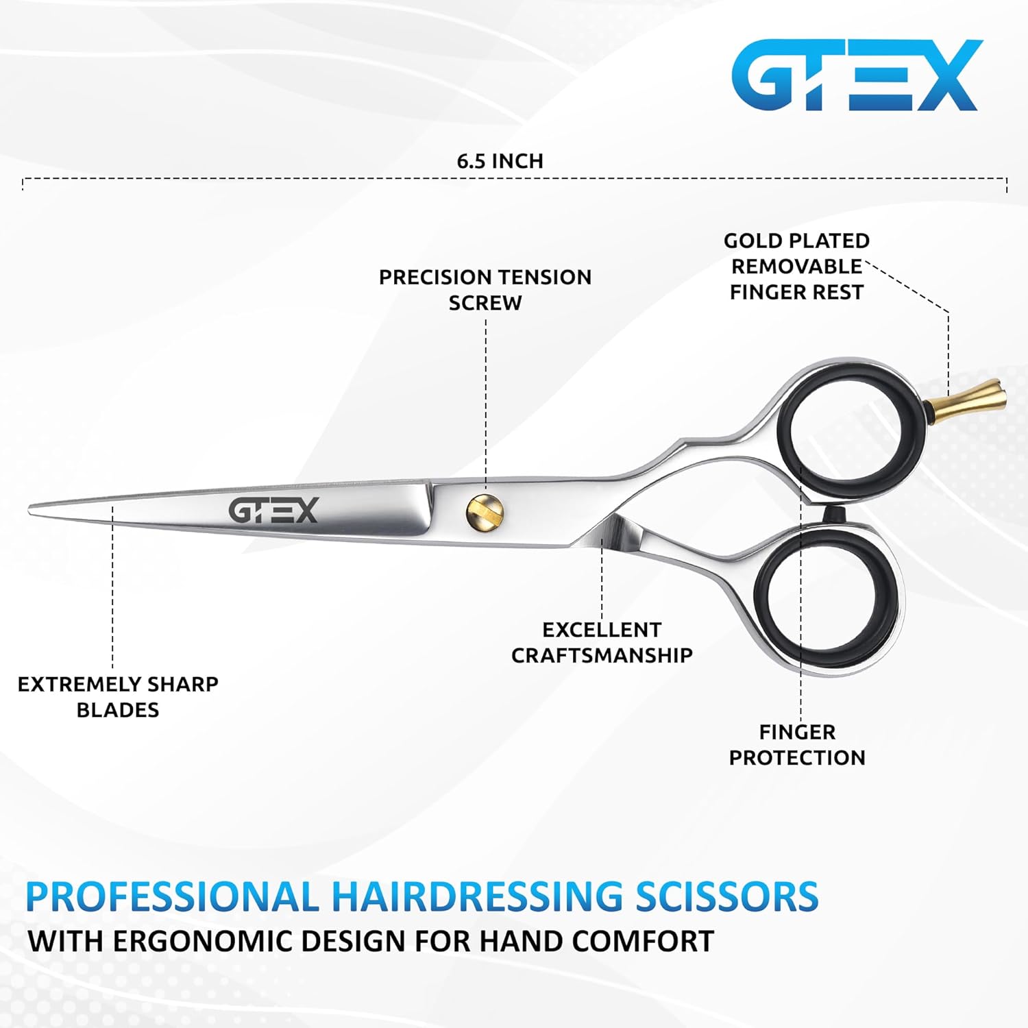 GTEX - Ciseaux coiffure professionnels - 6,5 pouces - acier inox haute teneur en carbone, kit hommes femmes