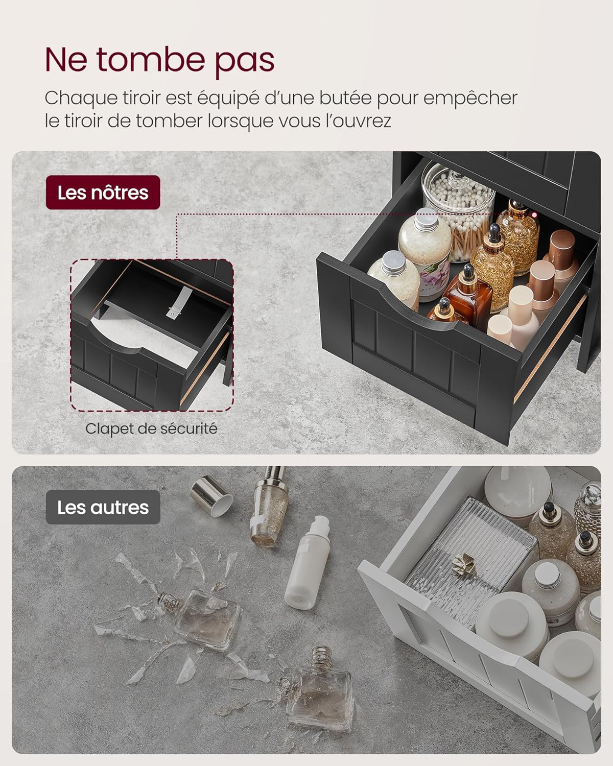 VASAGLE - meuble salle de bain moderne, 4 tiroirs, 30x30x82 cm - LHC040B01