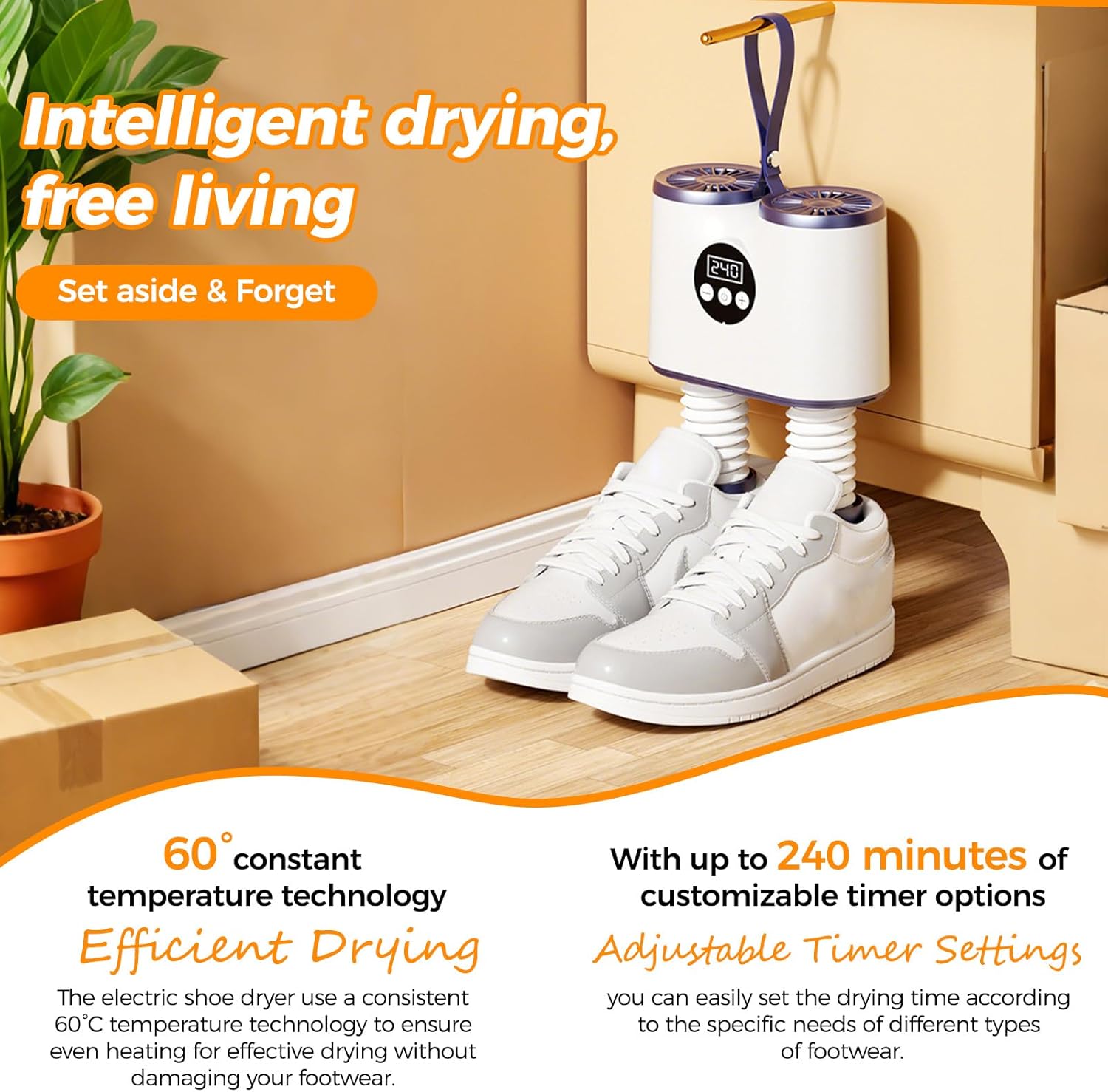 Sèche-chaussures électrique - minuterie, tuyaux extensibles - sèche chaussures, gants, bottes, élimine odeurs