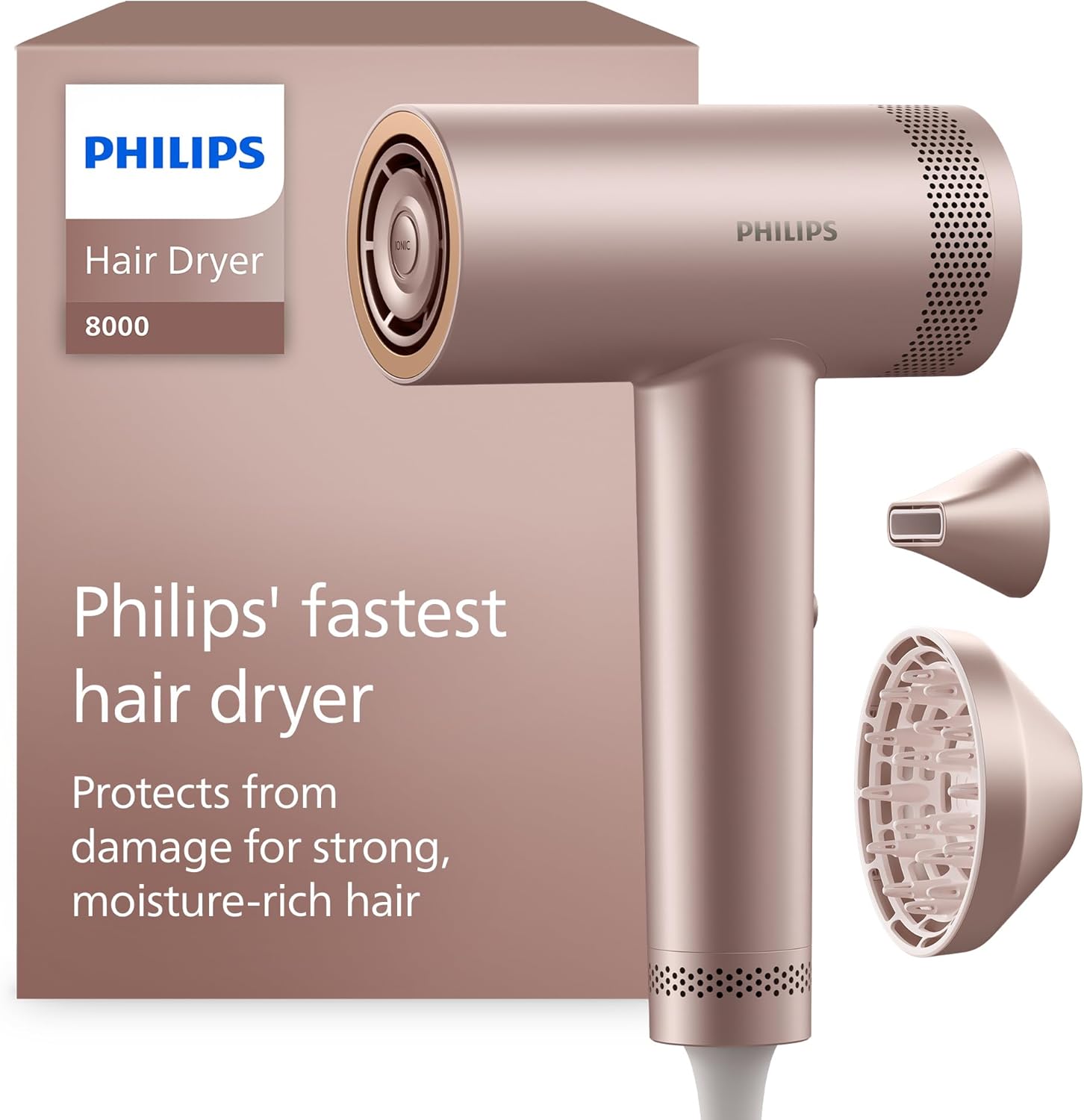 Philips - Sèche-cheveux High Speed 8000, 1400W, ions, ThermoShield, accessoires, soin cuir chevelu, BHD837/10