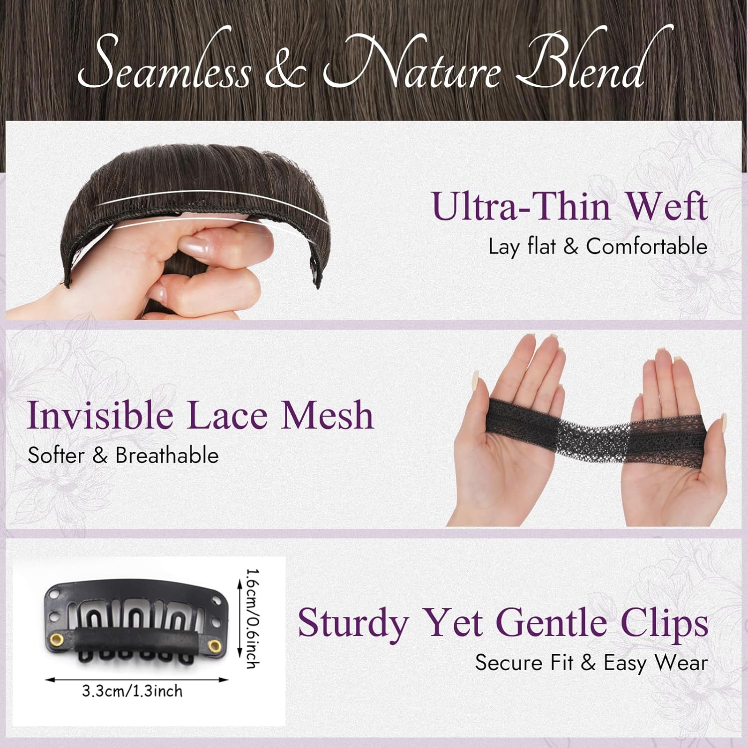 BARSDAR - Extensions à clips série lace 50cm - Synthétiques brunes ondulées, aspect naturel