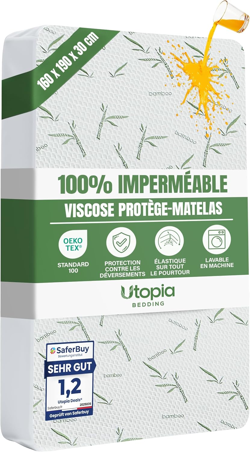 Utopia Bedding - Protège Matelas Premium - 160x190x30 cm - Imperméable, Respirant, Certifié Oeko-Tex