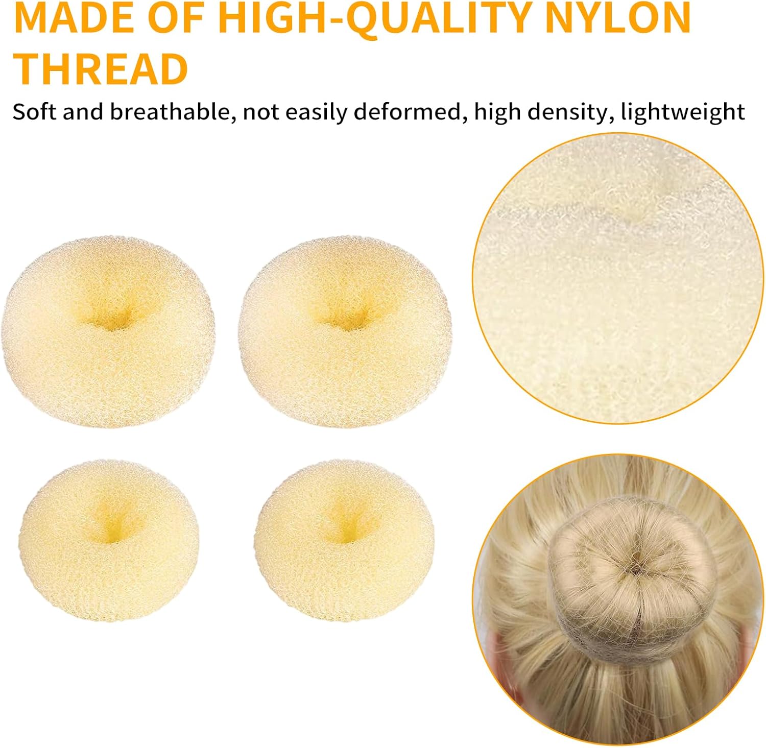 Accessoire chignon cheveux - lot de 4 donuts blancs - pour femmes et enfants