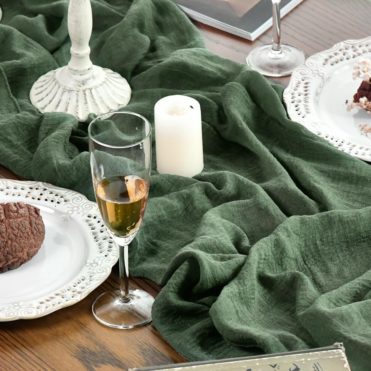 Artoid Mode - chemins de table bohème - 300 cm - gaze mousseline vert forêt, décoration mariage anniversaire