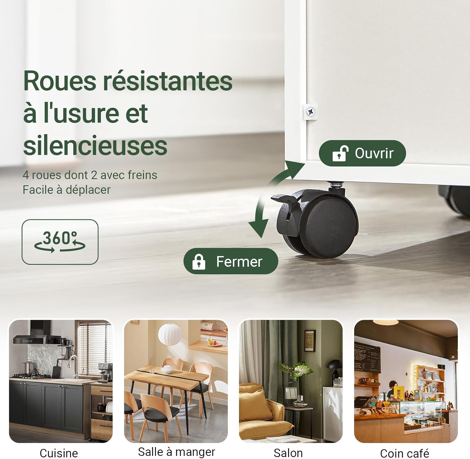 SoBuy - chariot de cuisine FSB09-W - 92×59×40 cm - plan de travail extensible, rangement micro-ondes