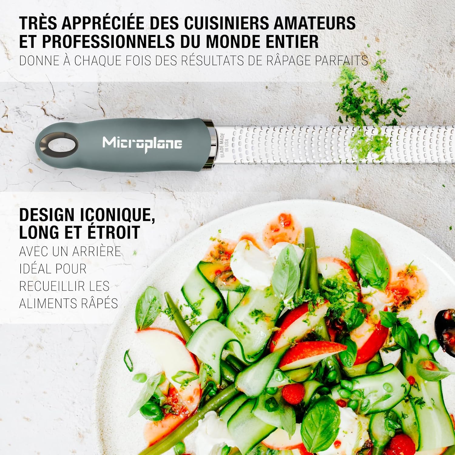 Microplane - Râpe Premium Classic - fine, inox, vert eucalyptus, agrumes, parmesan, lame US