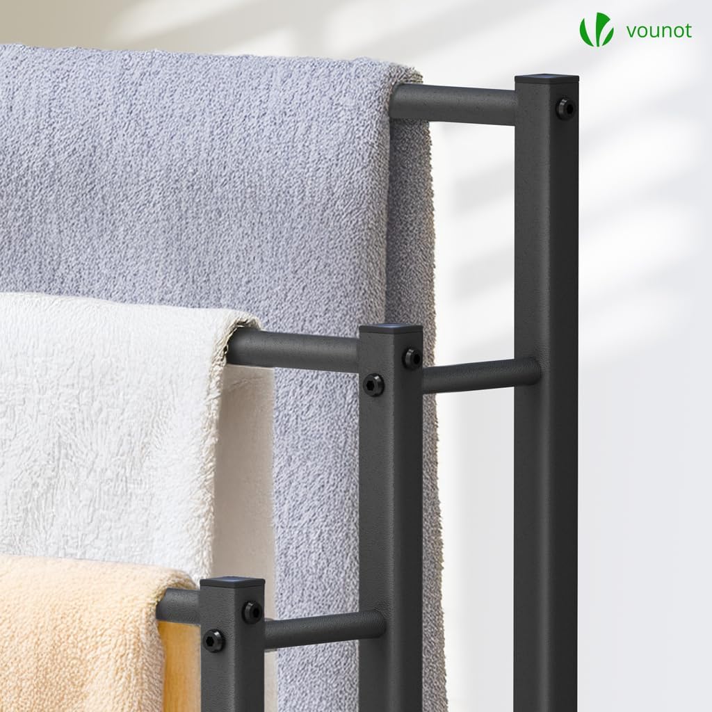 VOUNOT - porte-serviettes 3 niveaux métal, noir, stable et compact
