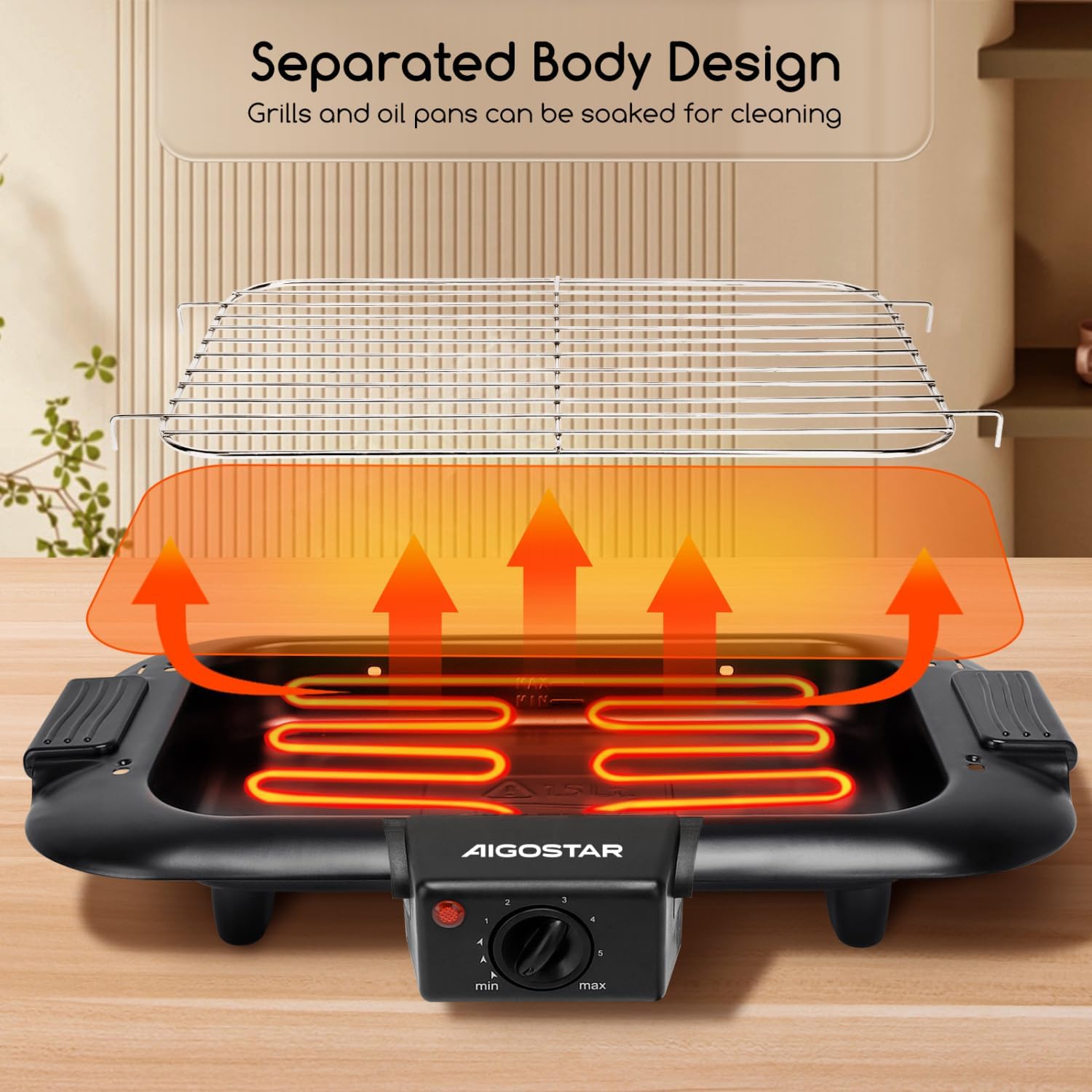 Aigostar - Tasty - 2000W - gril électrique compact sans fumée, démontable