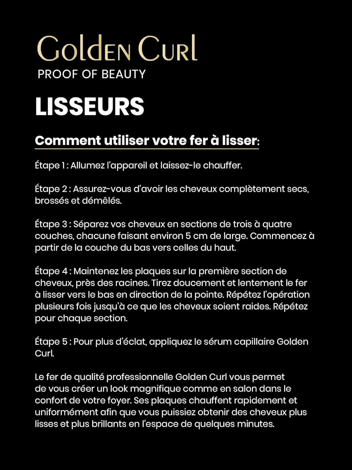 Golden Curl - Fer Lisseur Pro 2en1 - plaques 24mm - 5 ans garantie