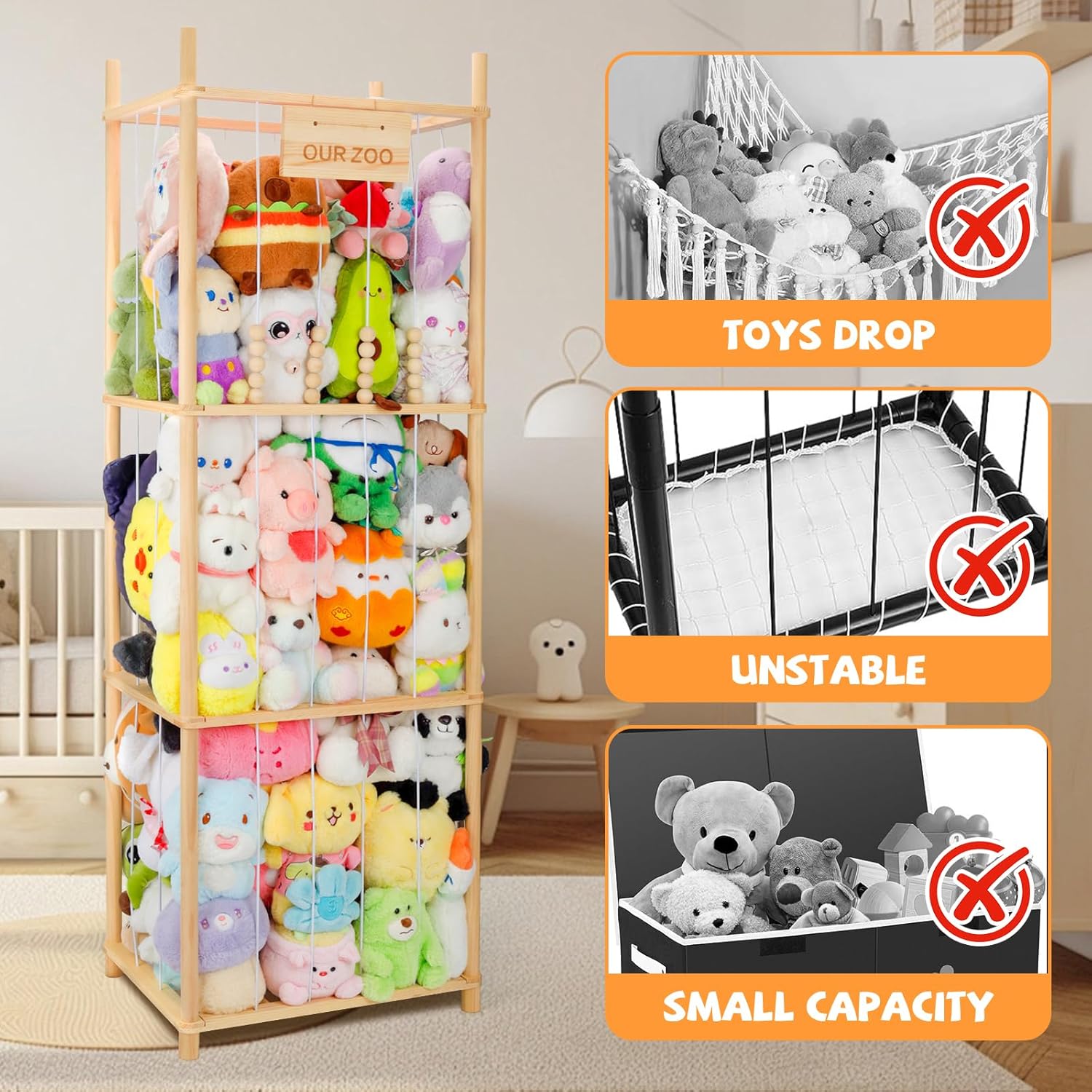 Rangement peluche enfant - bois - grande capacité - pour chambre et salon