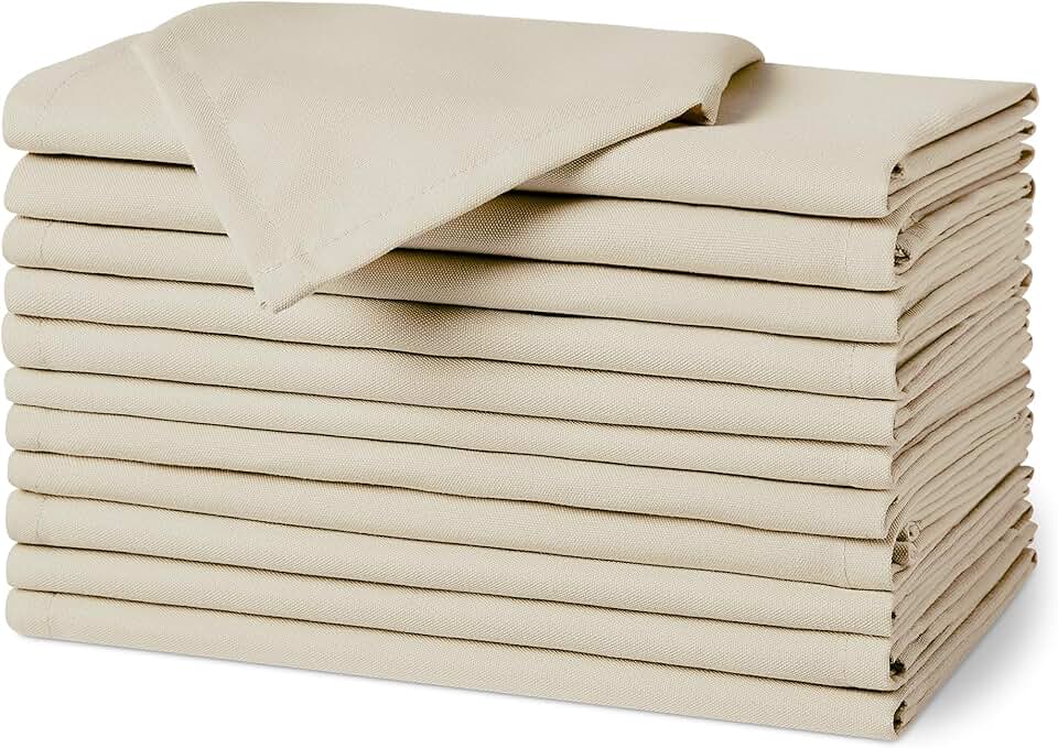 m-dealz Basics - serviettes en tissu - 43x43 cm - réutilisables, antitaches, infroissables, lot de 12, beige