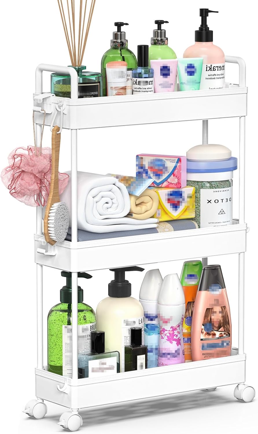 SOLEJAZZ - chariot 3 étagères plastique blanc - mobile cuisine salle bain