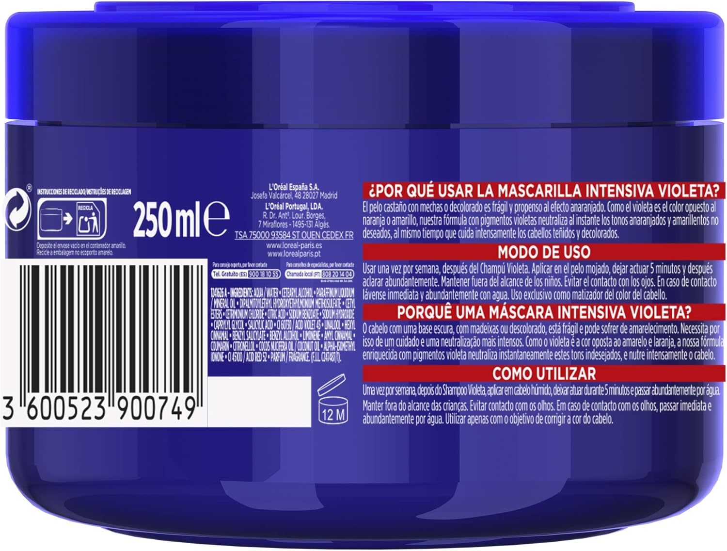 L'Oreal - Elvive Vive Violeta - 250ml - masque nourrissant, lot de 2