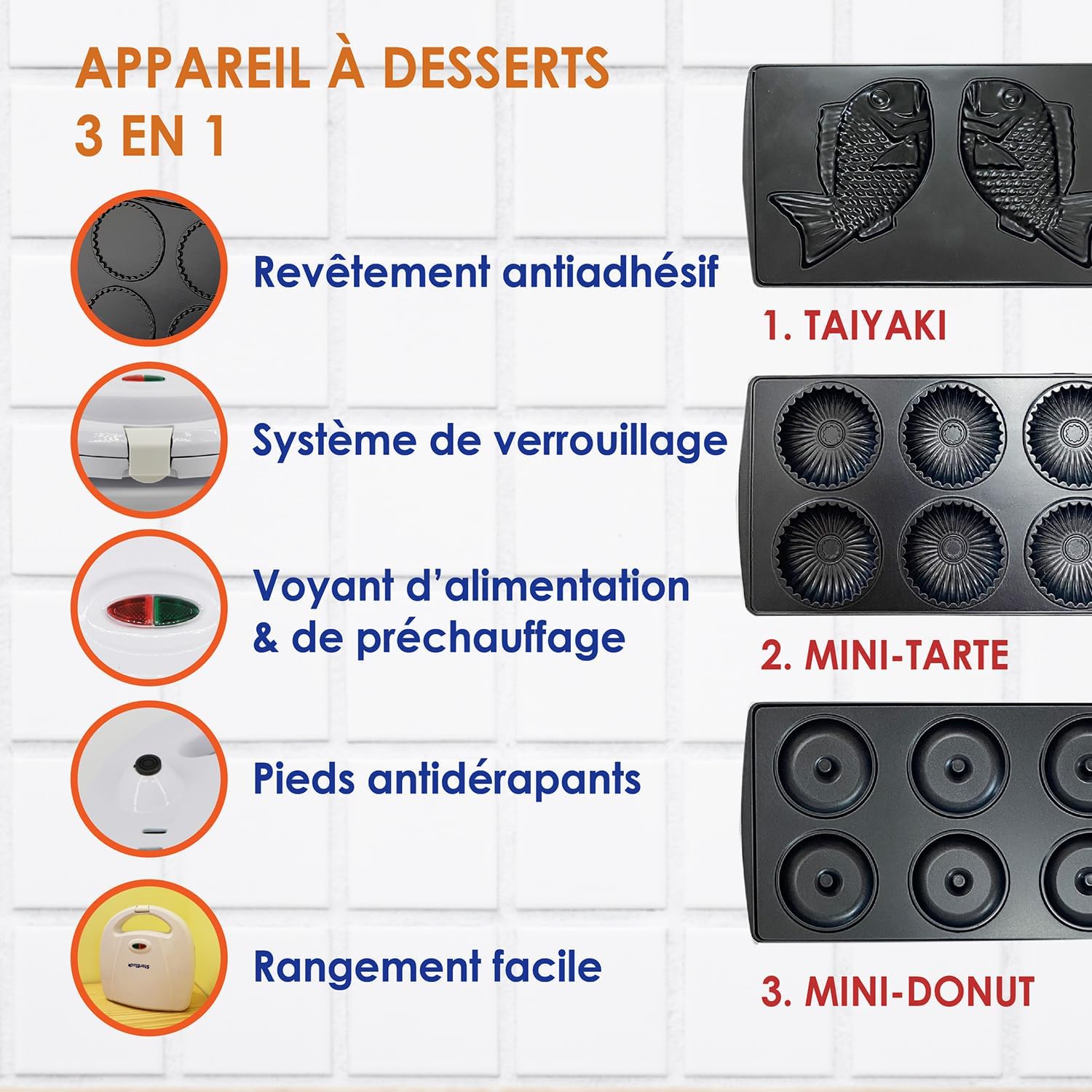 StarBlue - Appareil 3 en 1, plaques amovibles, 700-800W, blanc