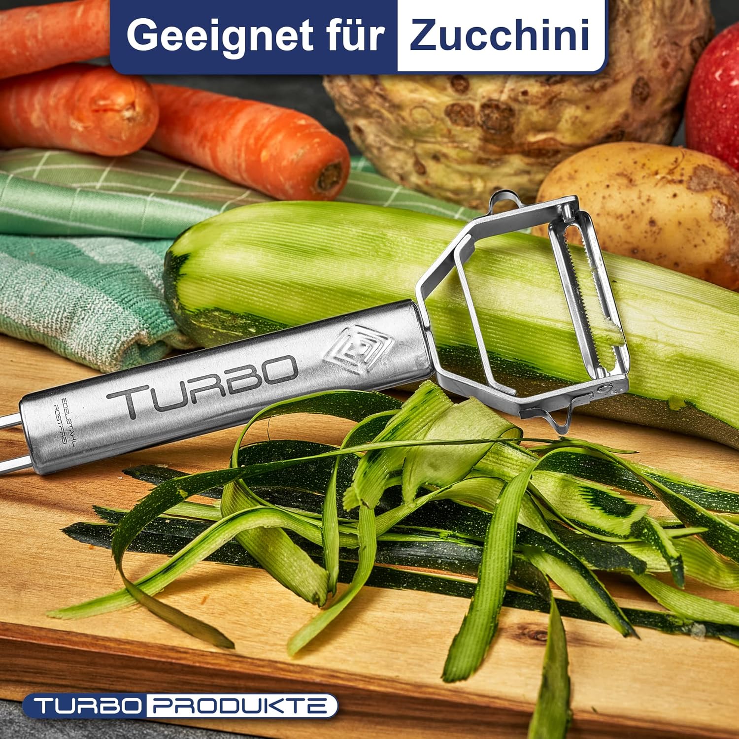 TURBO PRODUKTE - éplucheur inox 3en1, ambidextre, lame pendulaire