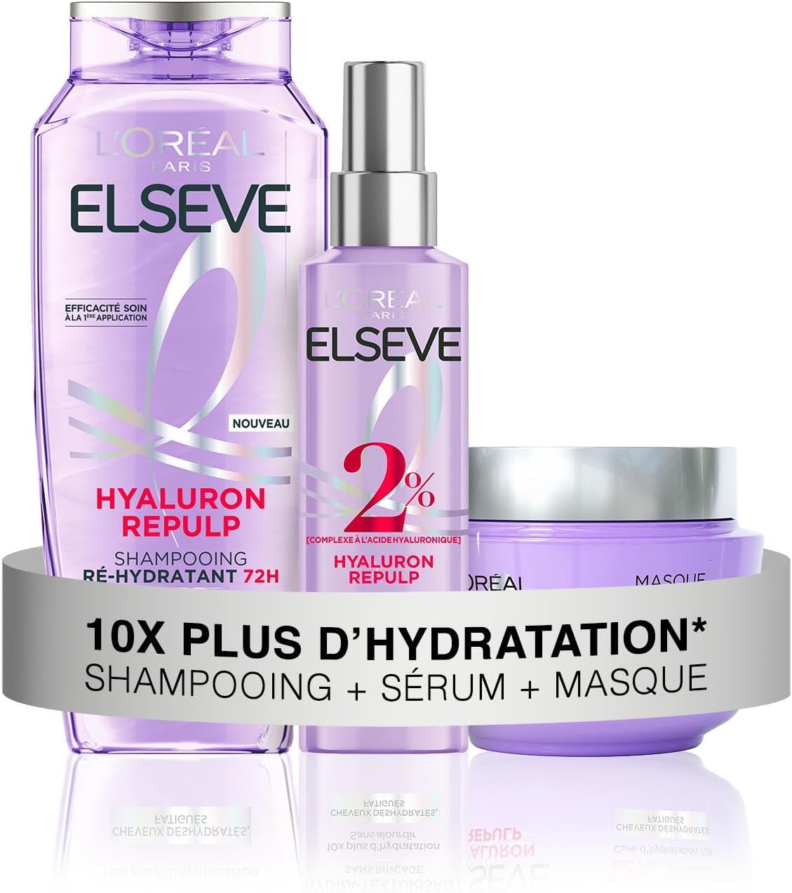 L'Oréal Paris - Elseve Hyaluron Repulp - Soins hydratants - Acide hyaluronique, hydratation 72H, 3 produits