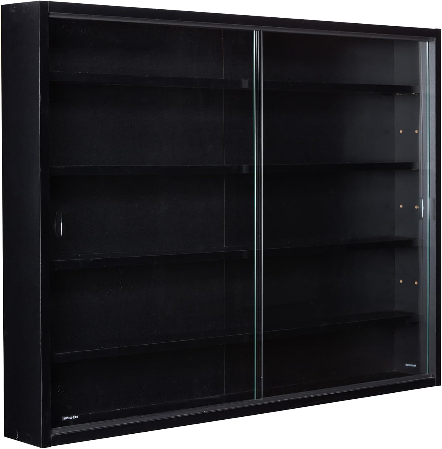 Inter Link - vitrine murale Blacklava - 80x60x9.5cm - 5 compartiments, 4 étagères, MDF noir