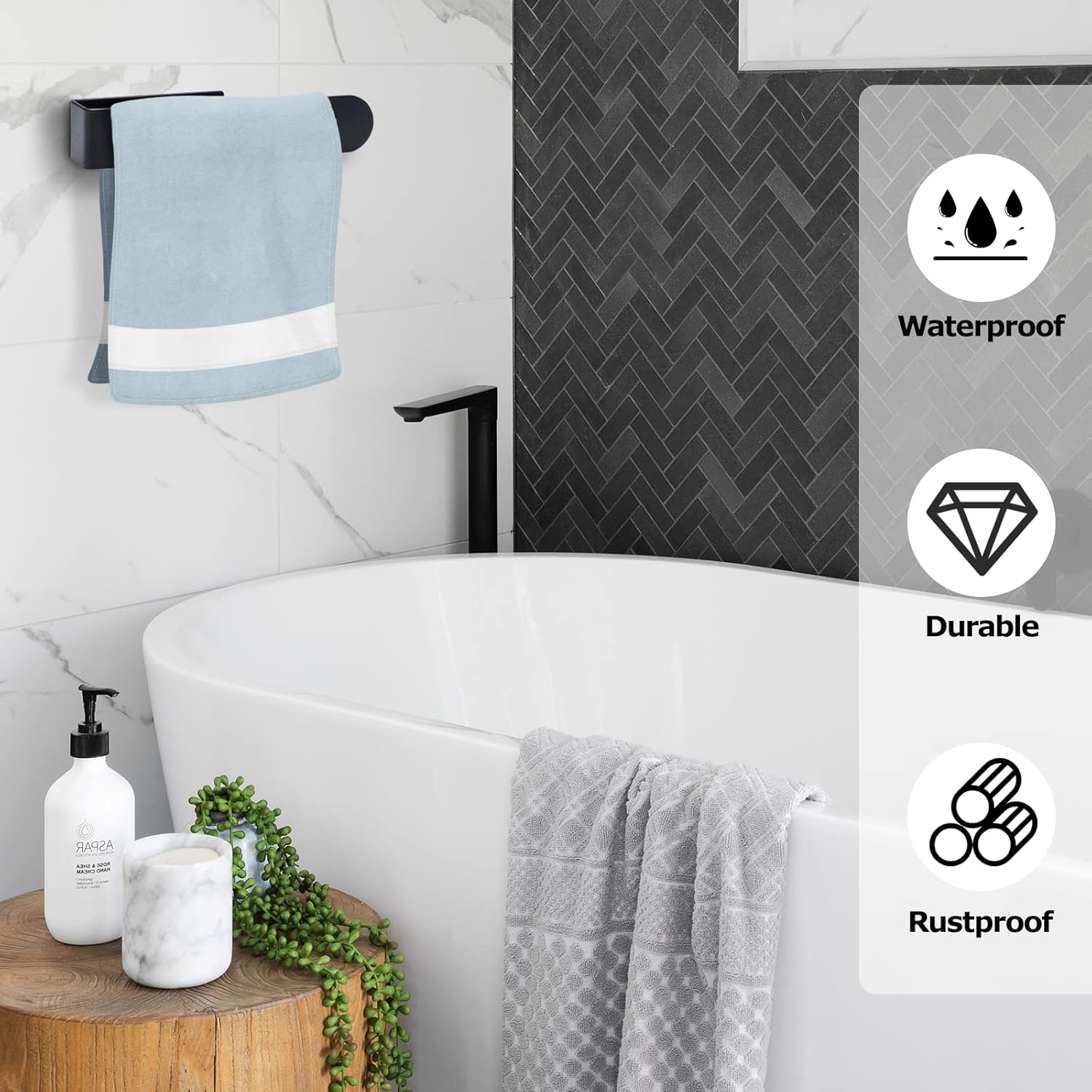 BillyBath - porte-serviettes lot de 2 - 20 cm - fixation adhésive ou perçage