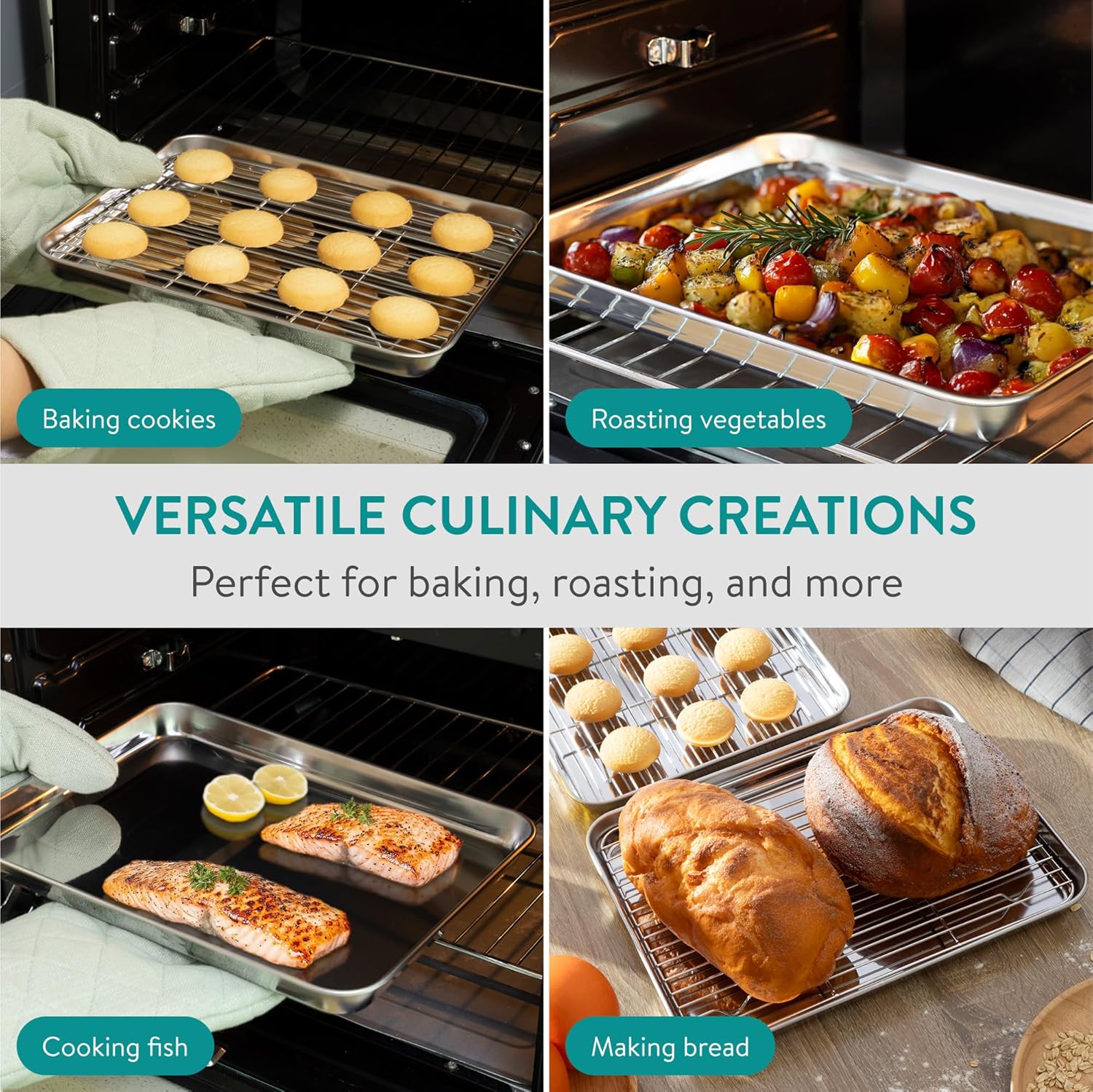 Navaris - bac cuisson inox set 2 pièces - grill rectangulaire - four pâtisserie frites