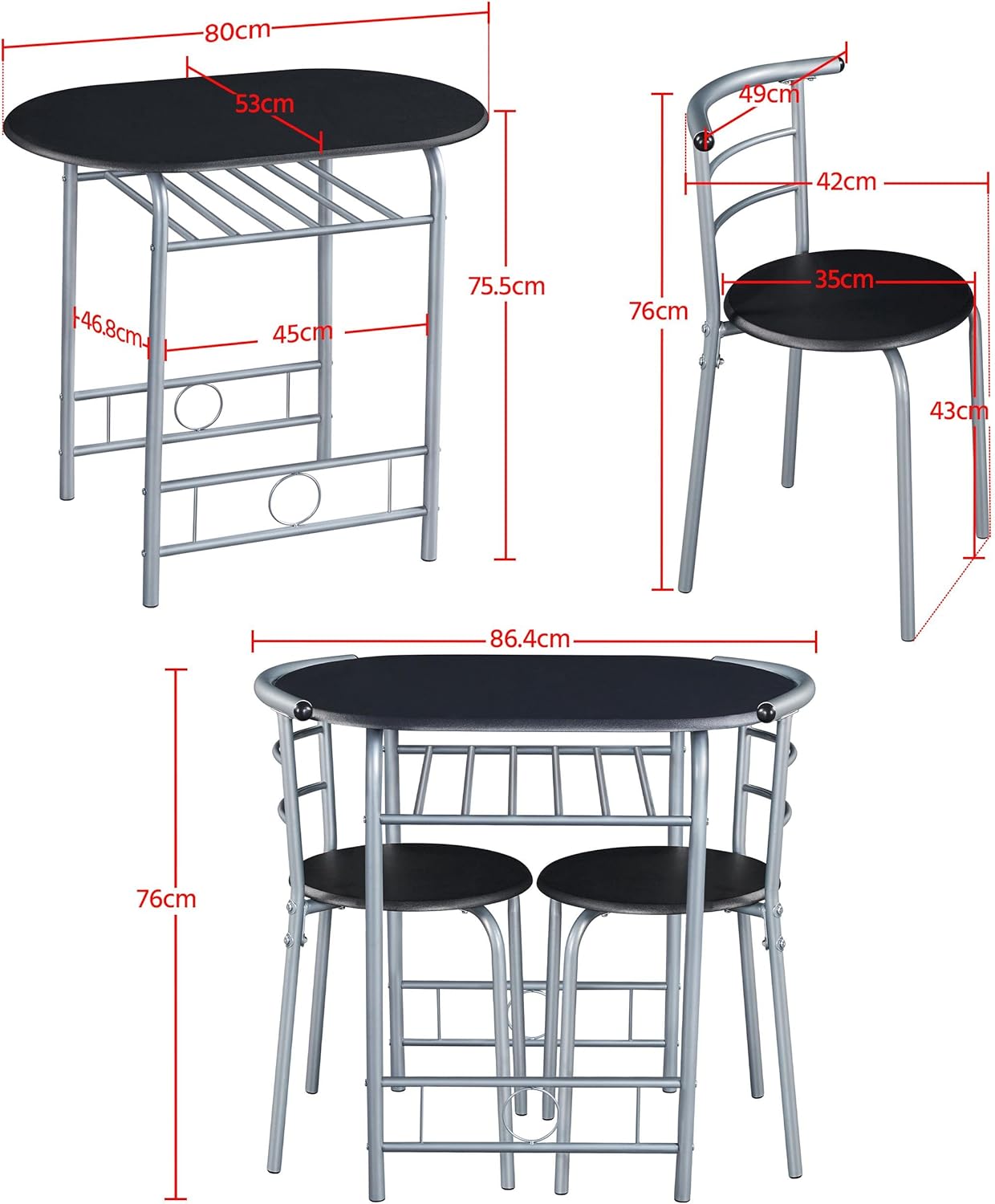 Yaheetech - Ensemble table et 2 chaises, porte-bouteilles, compact, noir