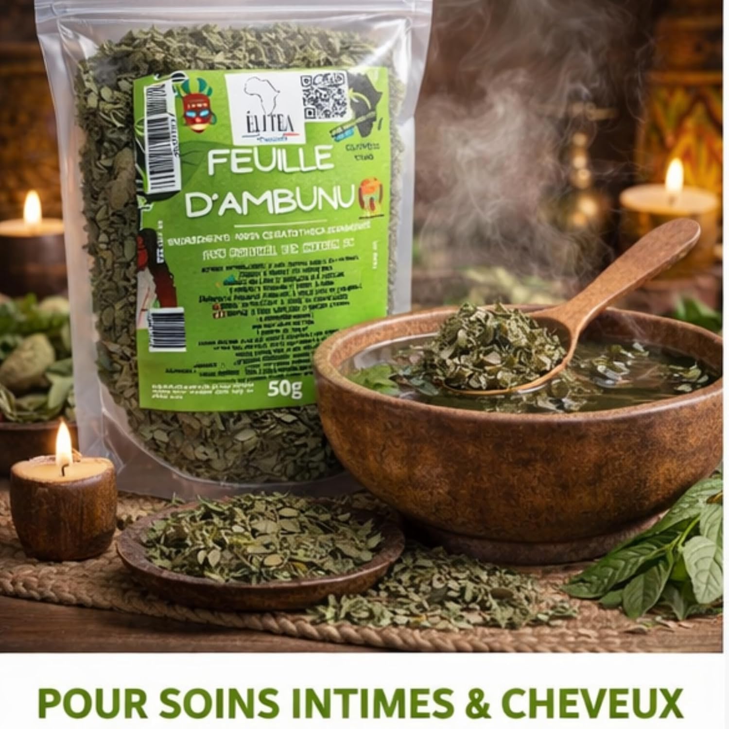 Feuilles d’Ambunu 100% Naturelles – gel démêlant fortifiant 50g – origine Tchad, cheveux crépus et bouclés