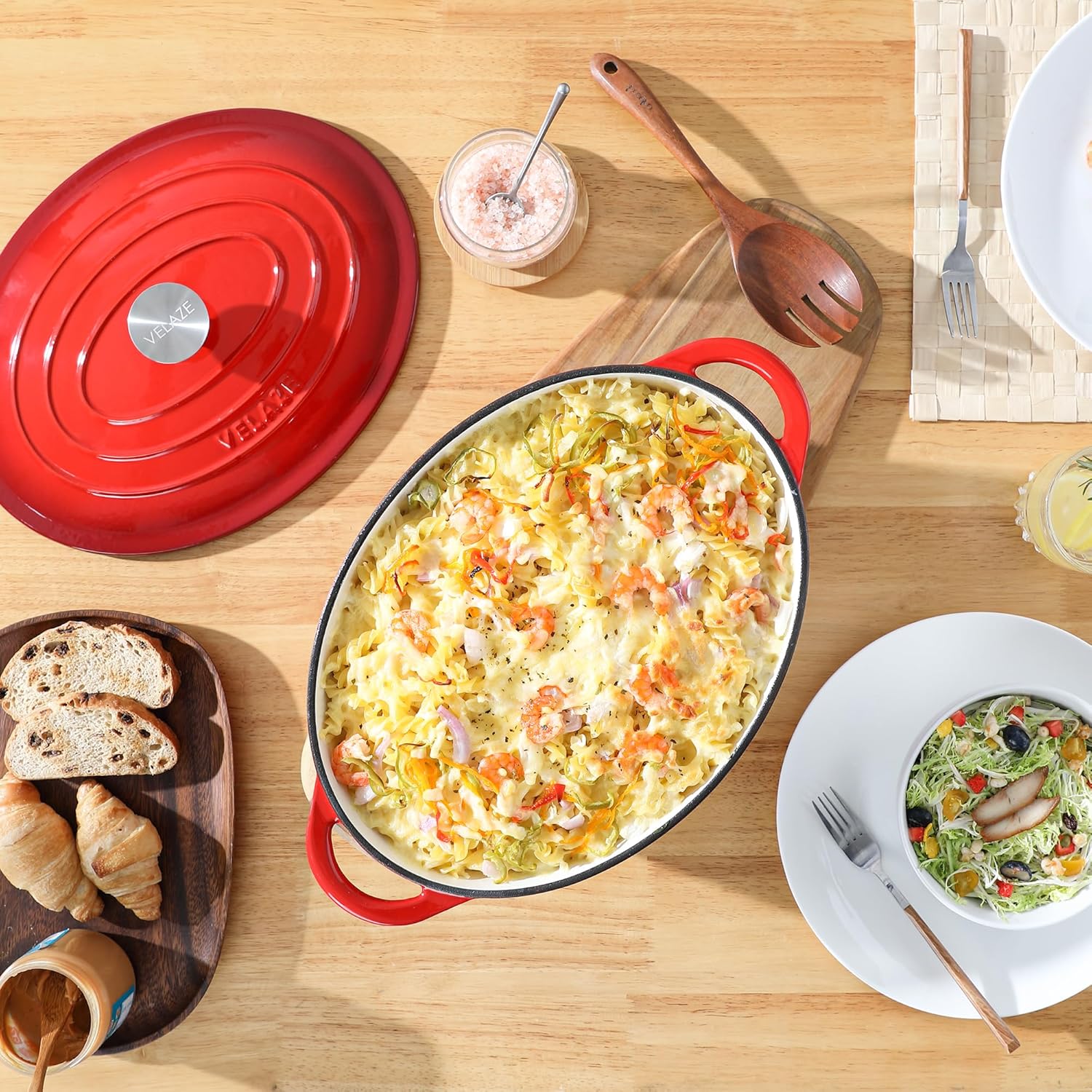 Velaze - Cocotte Ovale Émaillée 7L 34cm - Fonte, Induction, Rouge