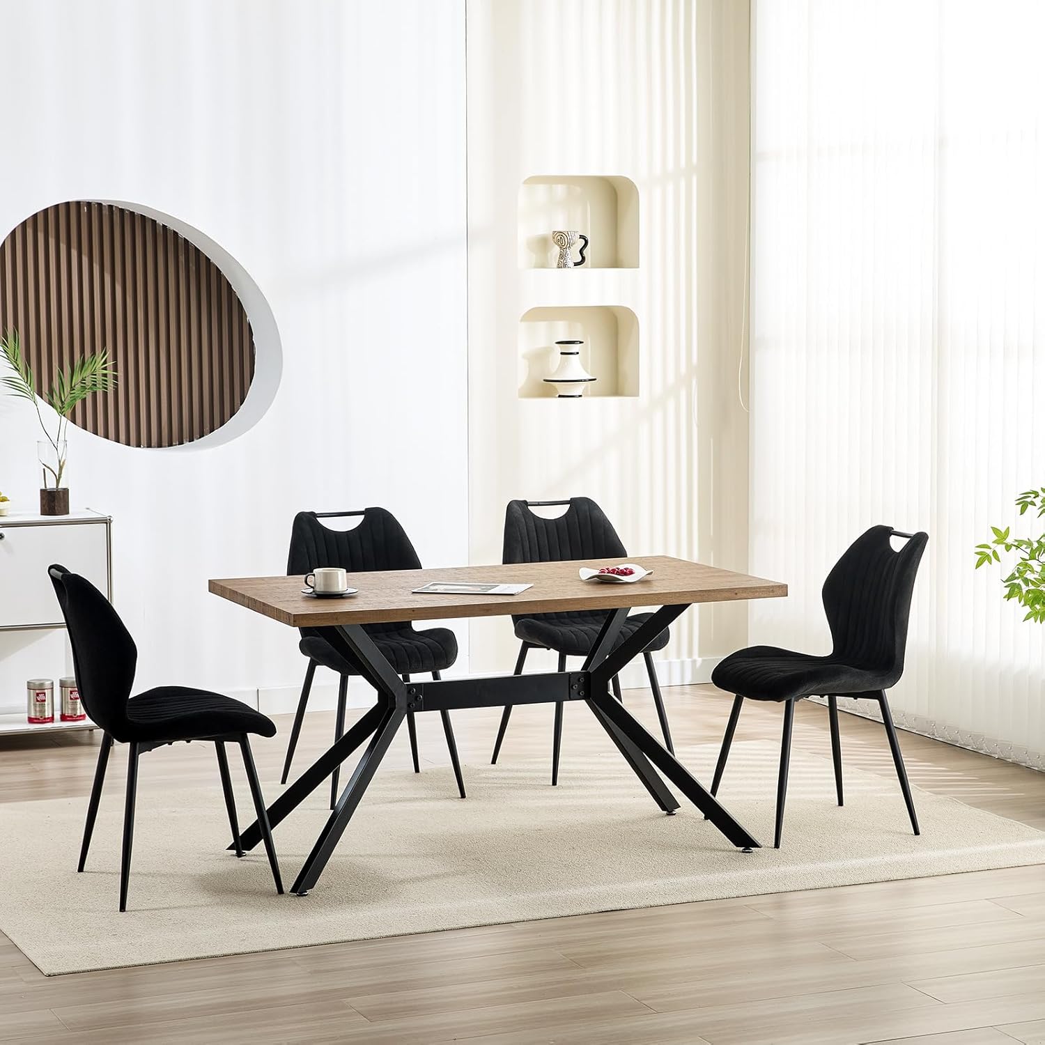 Chaises de salle à manger - lot de 6, dossier tissu, pieds métal, coloris noir, confort optimal