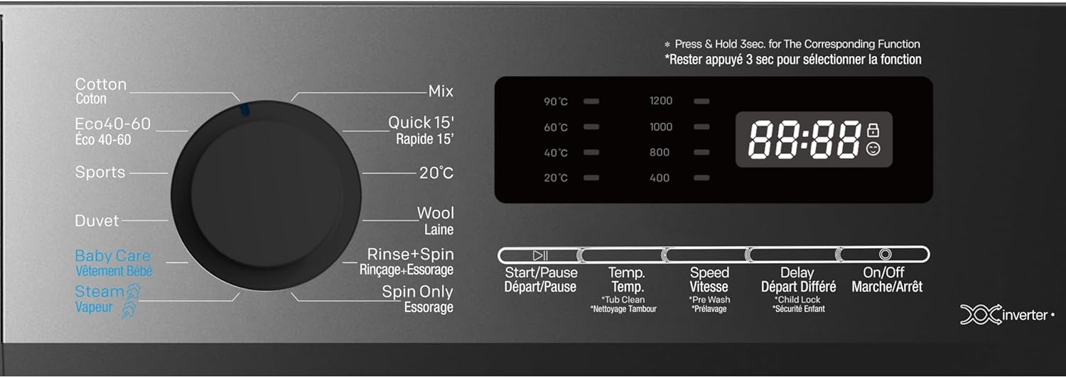 GEDTECH – lave-linge série GLL71200BL – 7 kg – 1200 tr/min – 16 programmes – faible consommation – GLL71200BL