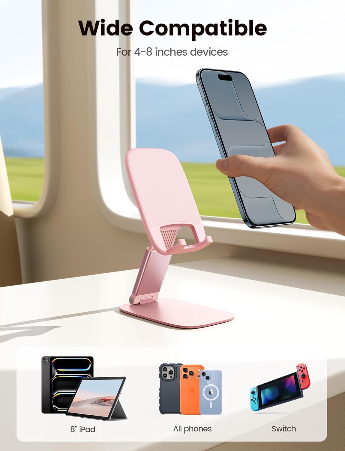 Lamicall - support téléphone pliable - 15mm - base métal, hauteur et angle réglables, compatible smartphones