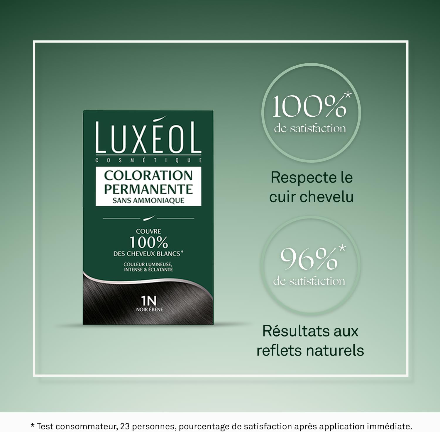 Luxéol - Coloration Permanente 1N - 60ml - Noir, sans ammoniaque, couvre 100% cheveux blancs