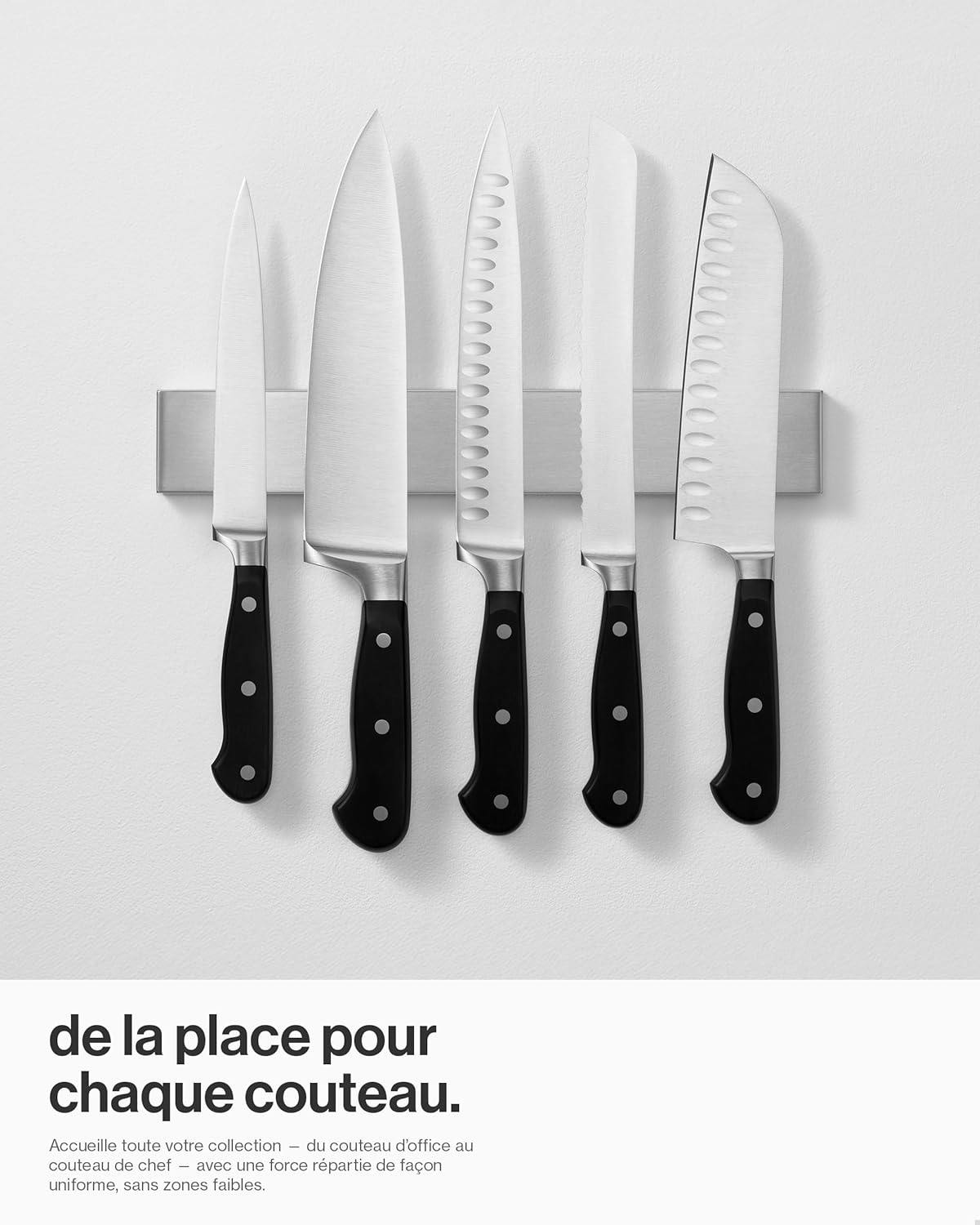 LARHN - Porte-couteaux aimanté extra puissant - 30 cm - inox, fixation murale