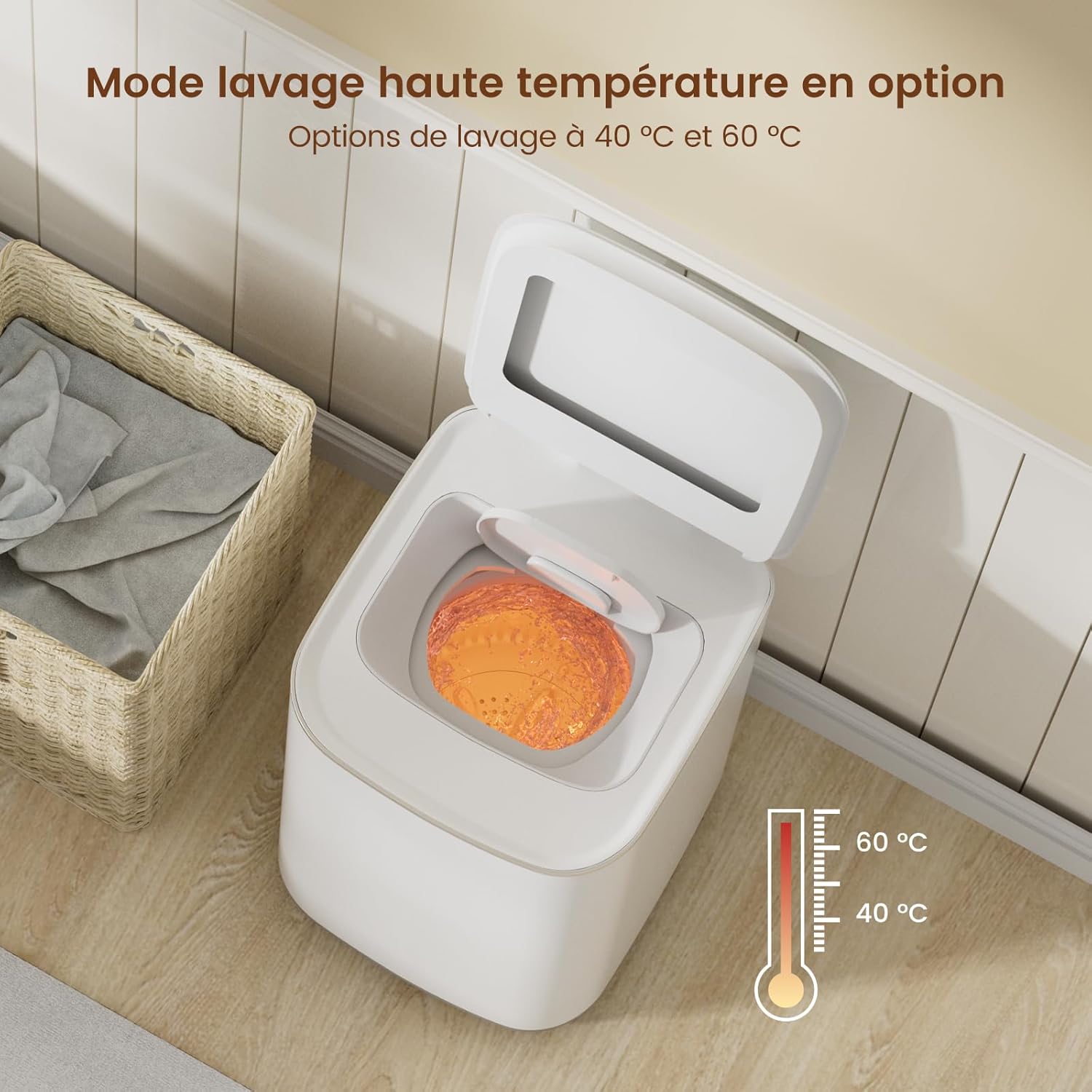 HAVA - Mini Machine à Laver 3kg, 8 programmes, lavage chaud, compacte