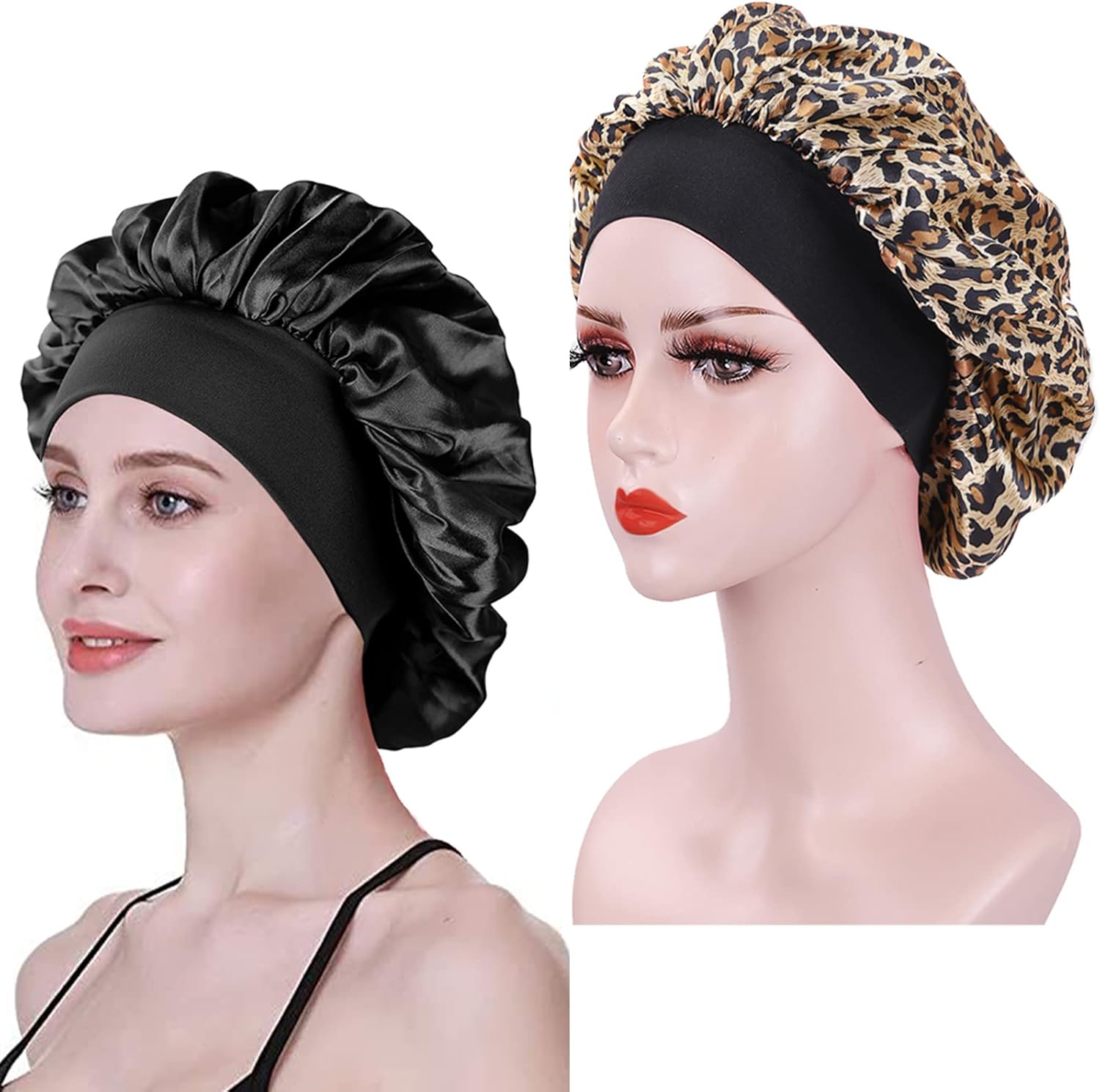 Bonnet satin cheveux nuit femme - lot de 2 - soie douce protectrice