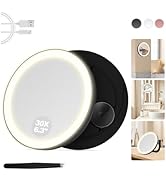 MOMOKUBA Miroir cosmétique avec éclairage, miroir grossissant 30x avec ventouse, 3 couleurs...